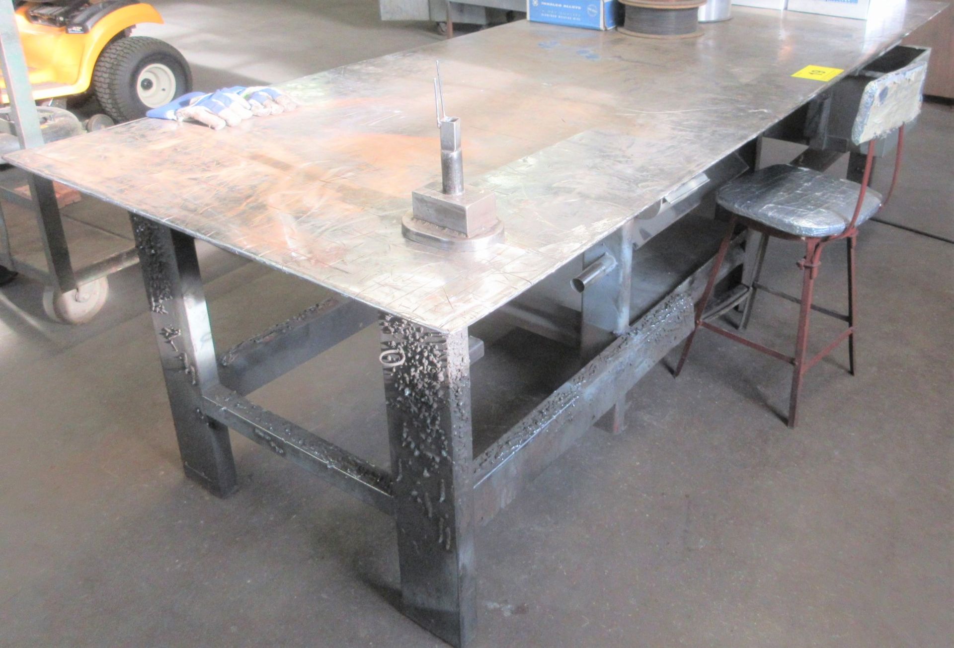APPROX. 10'L X 4'W X 3/8" THICK TOP WELDING TABLE (NO CONTENTS)