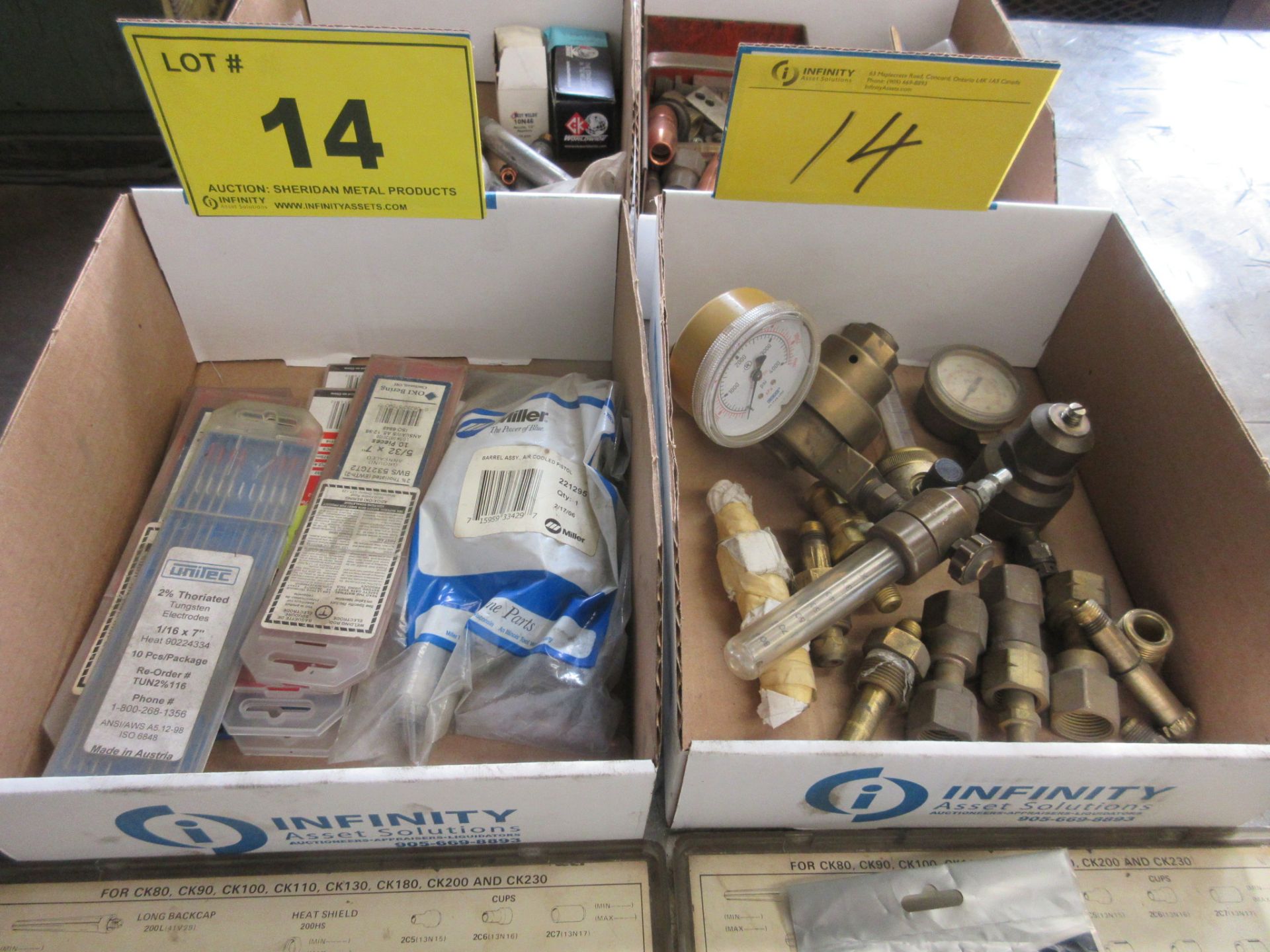 LOT OF (6) BOXES OF TUNGSTEN ELECTRODES, REGULATORS, CONTACT TIPS AND WELDER PARTS - Image 3 of 4