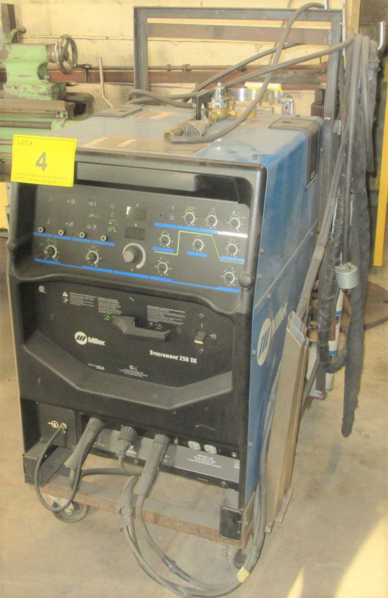 MILLER SYNCROWAVE 250 DX TIG WELDER W/ CABLES, CART, REGULATOR - Image 3 of 5