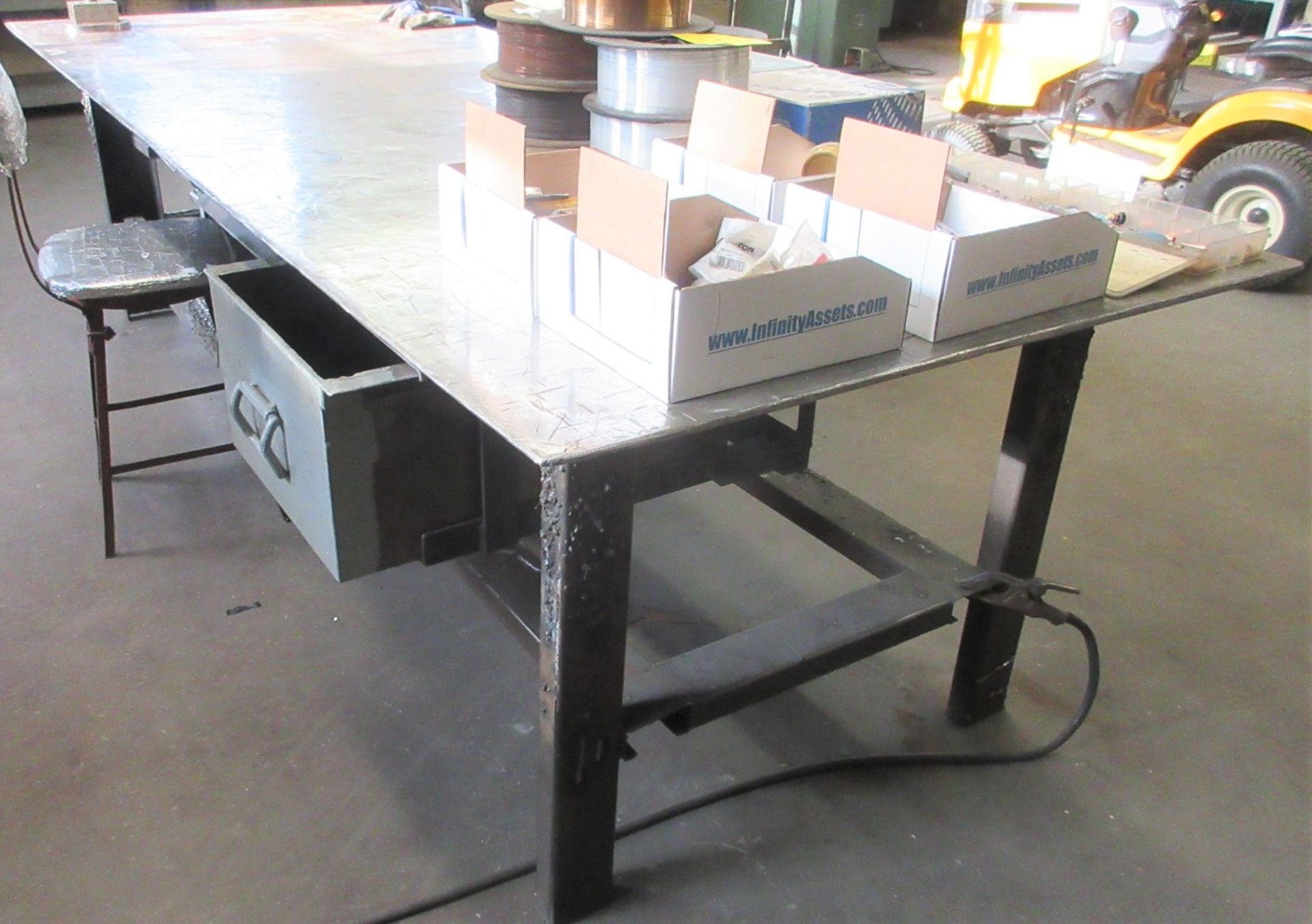 APPROX. 10'L X 4'W X 3/8" THICK TOP WELDING TABLE (NO CONTENTS) - Image 2 of 2