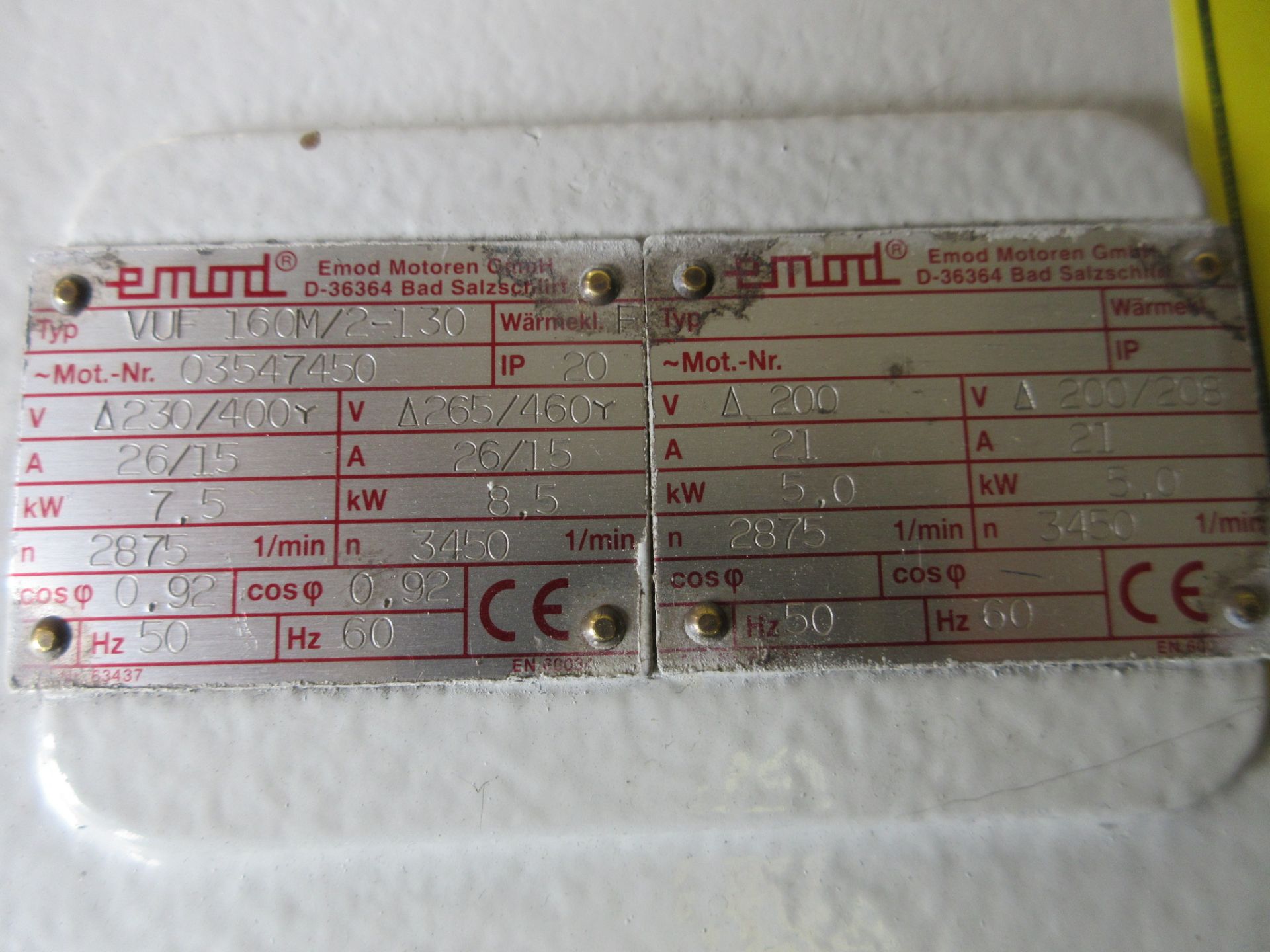 EMOD VUF 160M/2-130 MOTOR / BLOWER AND WESTINGHOUSE 7.5HP MOTOR (SUBJECT TO BULK BID LOT 74A) - Image 3 of 8