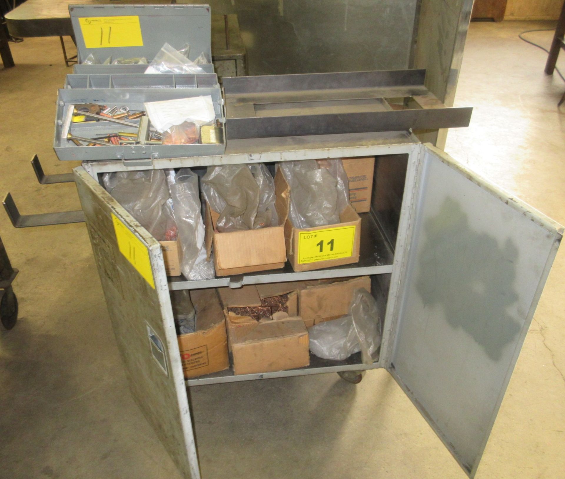 STUD WELDING SUPPLY CABINET W/ CONTENTS AND FOLDOUT TOOLBOX