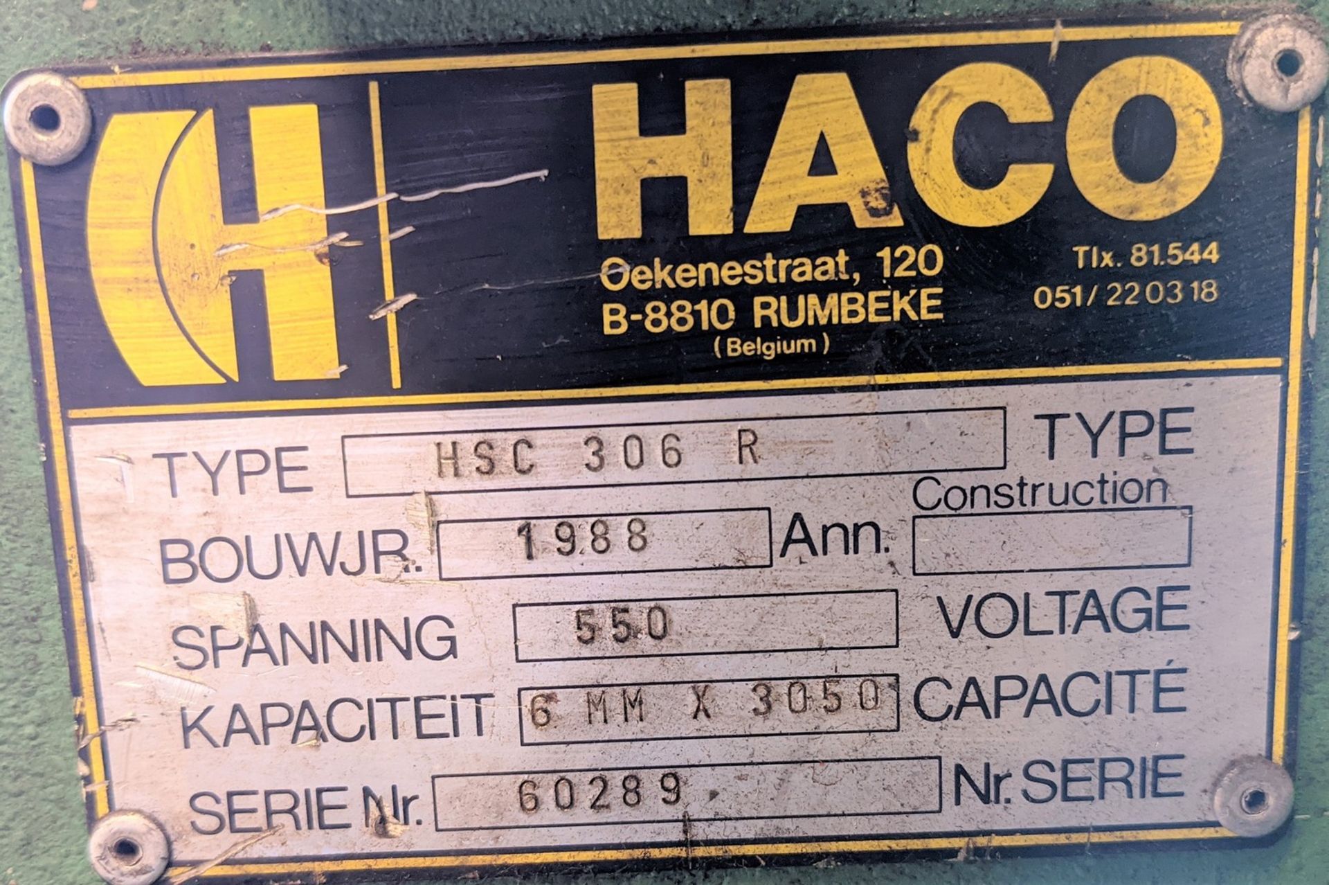 HACO HSC 306R SHEAR, 10’ X ¼” CAP., SQUARING ARM, SUPPORT ARMS, FRONT OPERATED POWER BACK GAUGE, S/N - Image 8 of 21