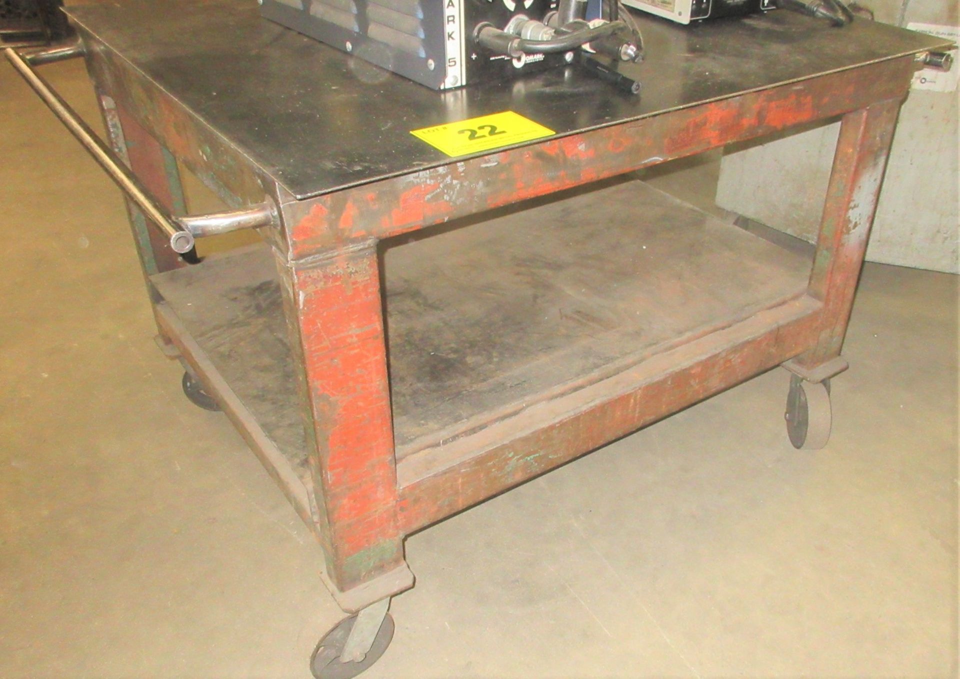 APPROX. 4'L X 42"W PORTABLE WELDING TABLE, 2-LEVELS (NO CONTENTS)