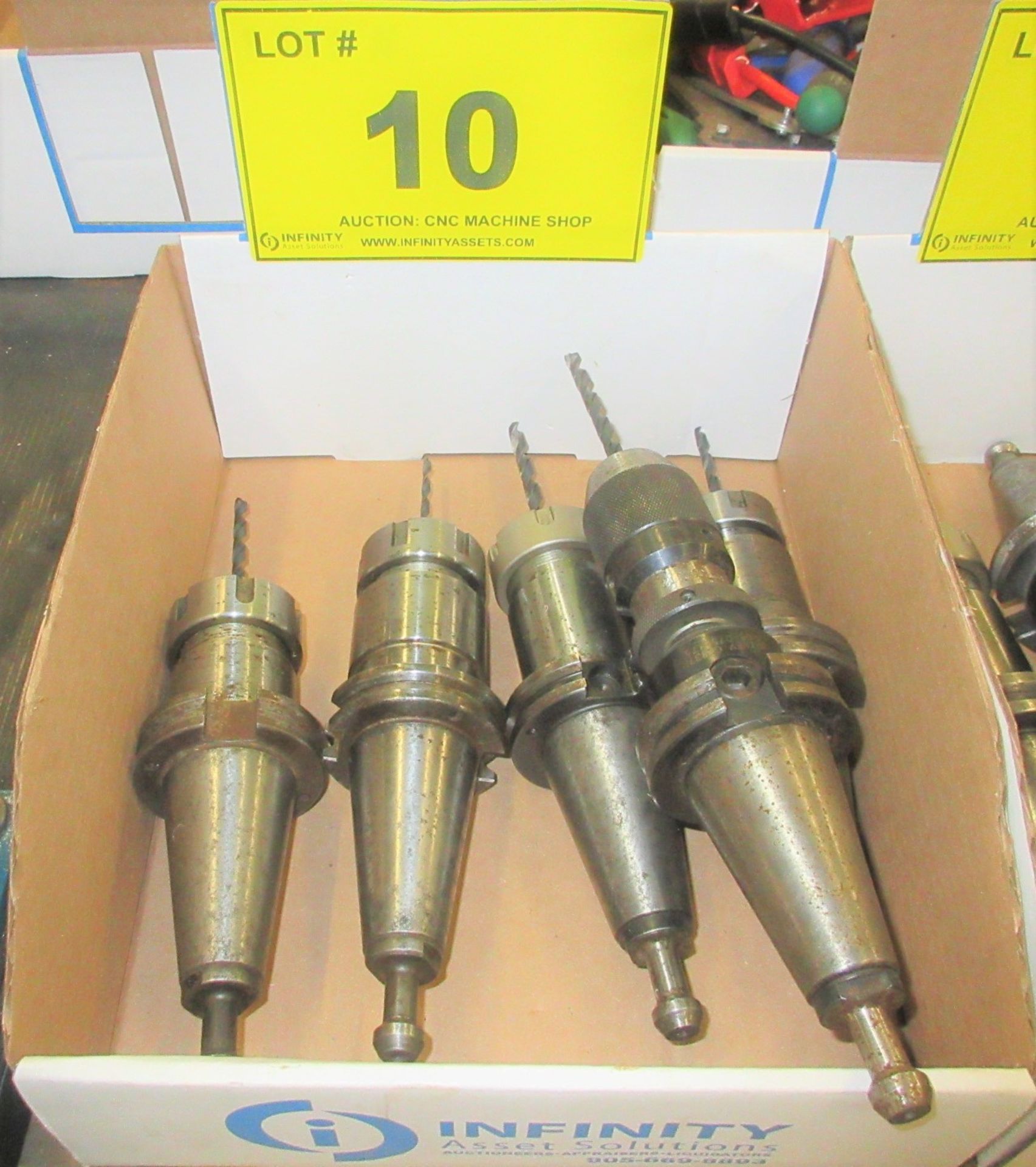 LOT OF (5) CAT 40 TOOL HOLDERS W/ ATTACHMENTS