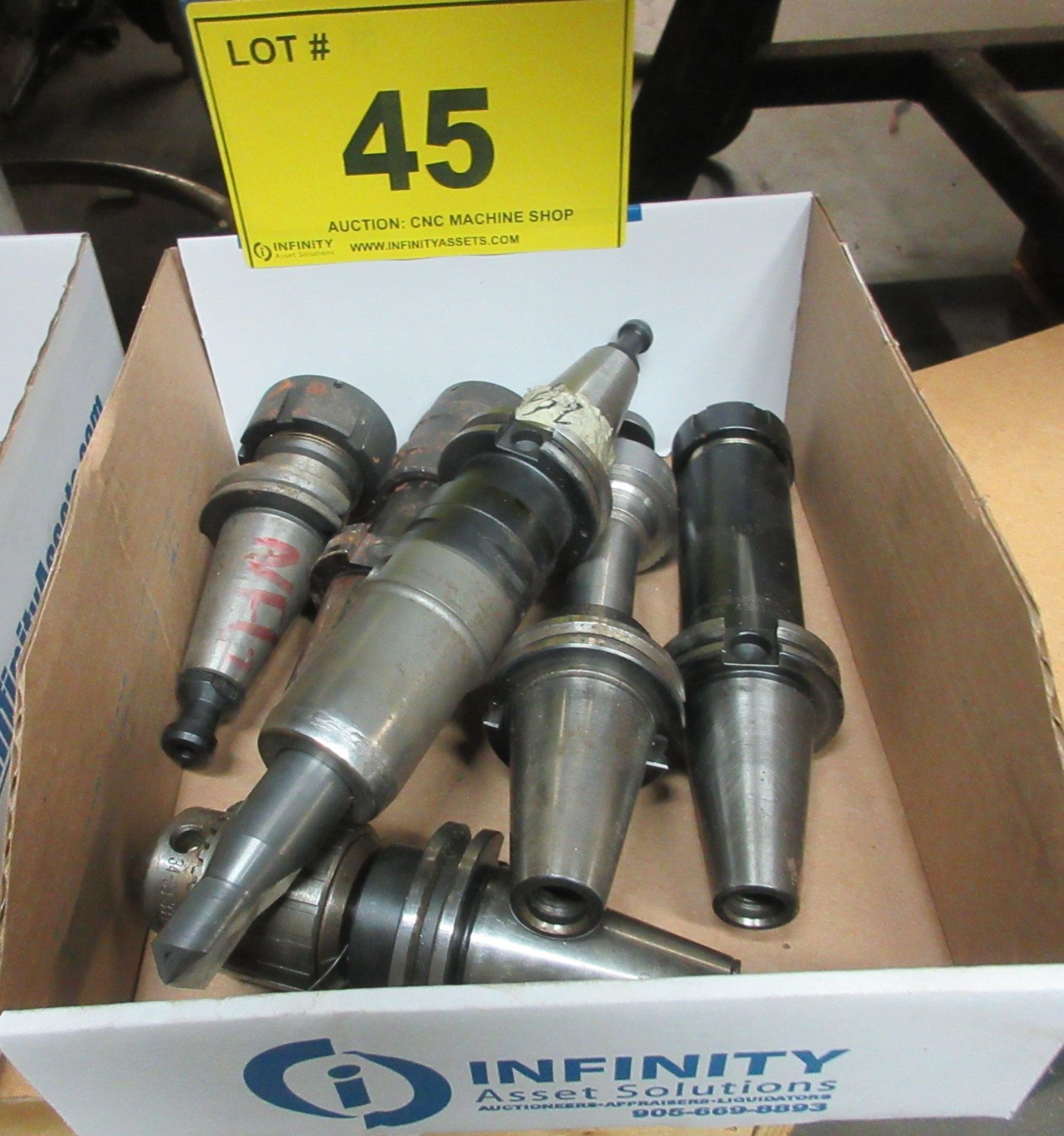LOT OF (6) CAT 40 TOOL HOLDERS W/ ATTACHMENTS