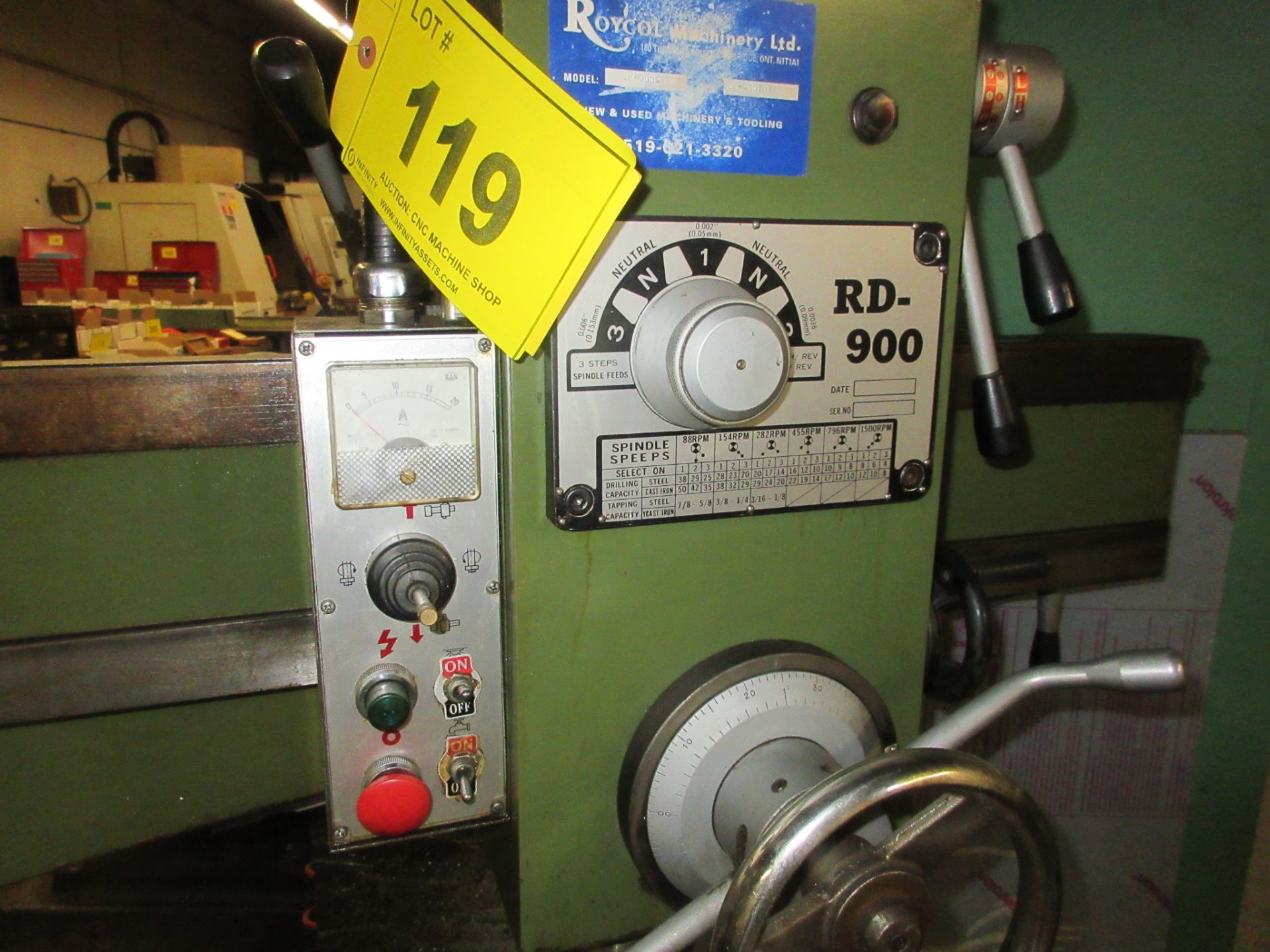 TONE FAN TF-900S RADIAL ARM DRILL, 4’ ARM, S/N TY-960707 W/ BOX TABLE AND VISE - Image 4 of 11