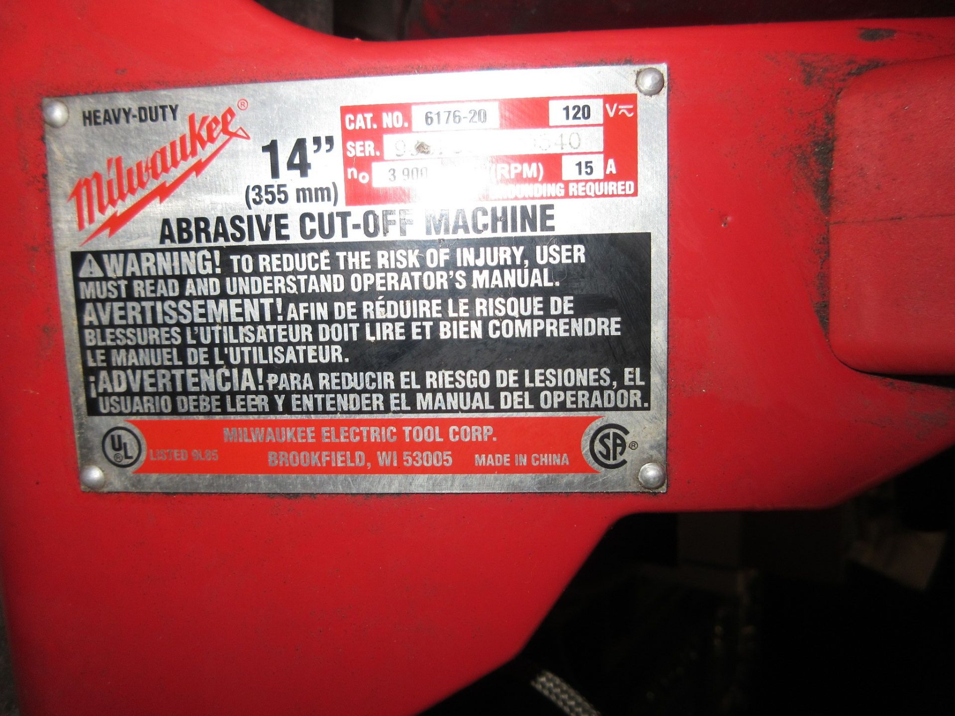 MILWAUKEE 14" ABBRASIVE CUTOFF SAW - Image 3 of 3