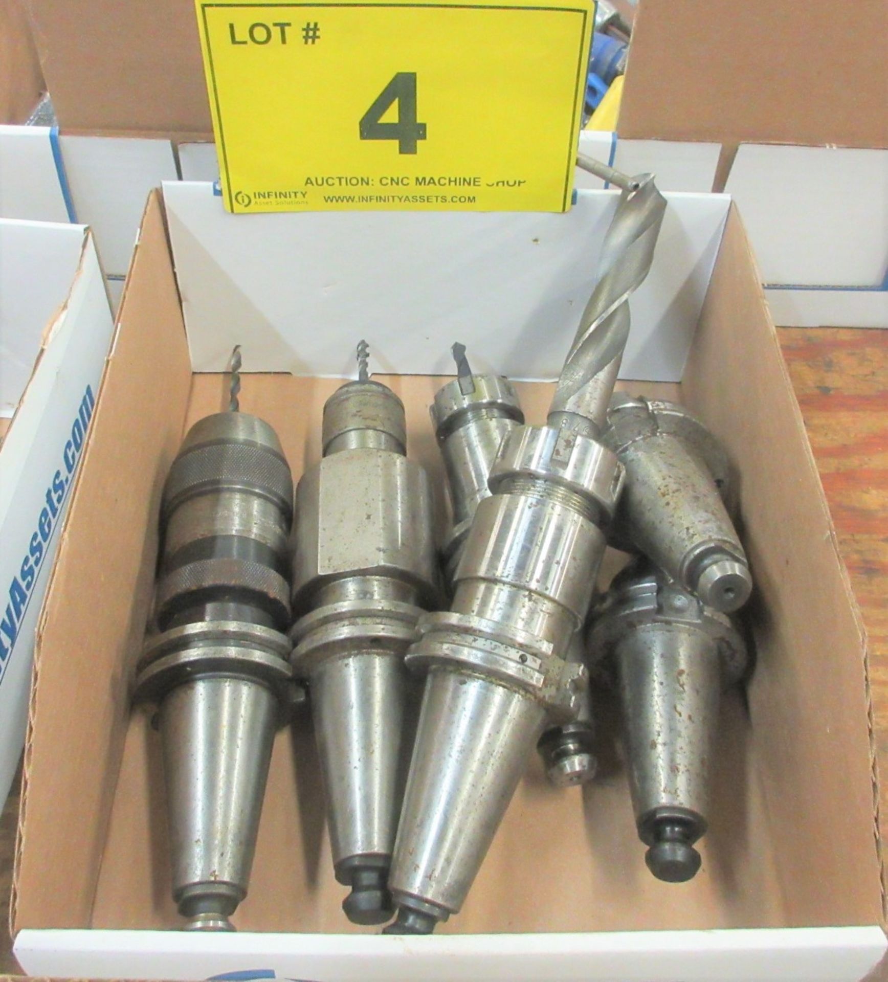 LOT OF (6) CAT 40 TOOL HOLDERS W/ ATTACHMENTS