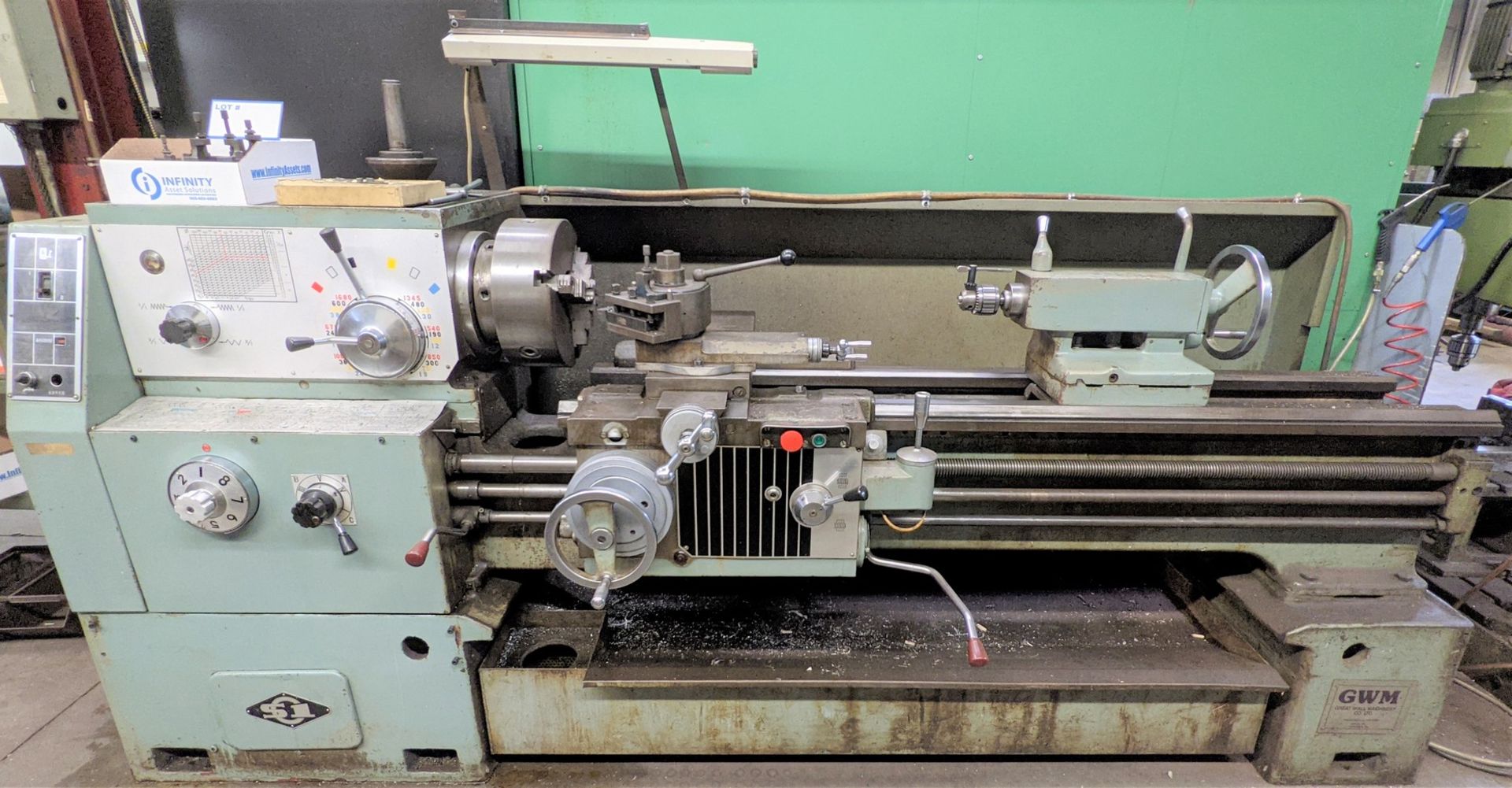 GWM S1 LATHE, 12” 3-JAW CHUCK, 20” SWING, 80” BED, 65” BETWEEN CENTERS, TAILSTOCK, TOOL POST, SPEEDS