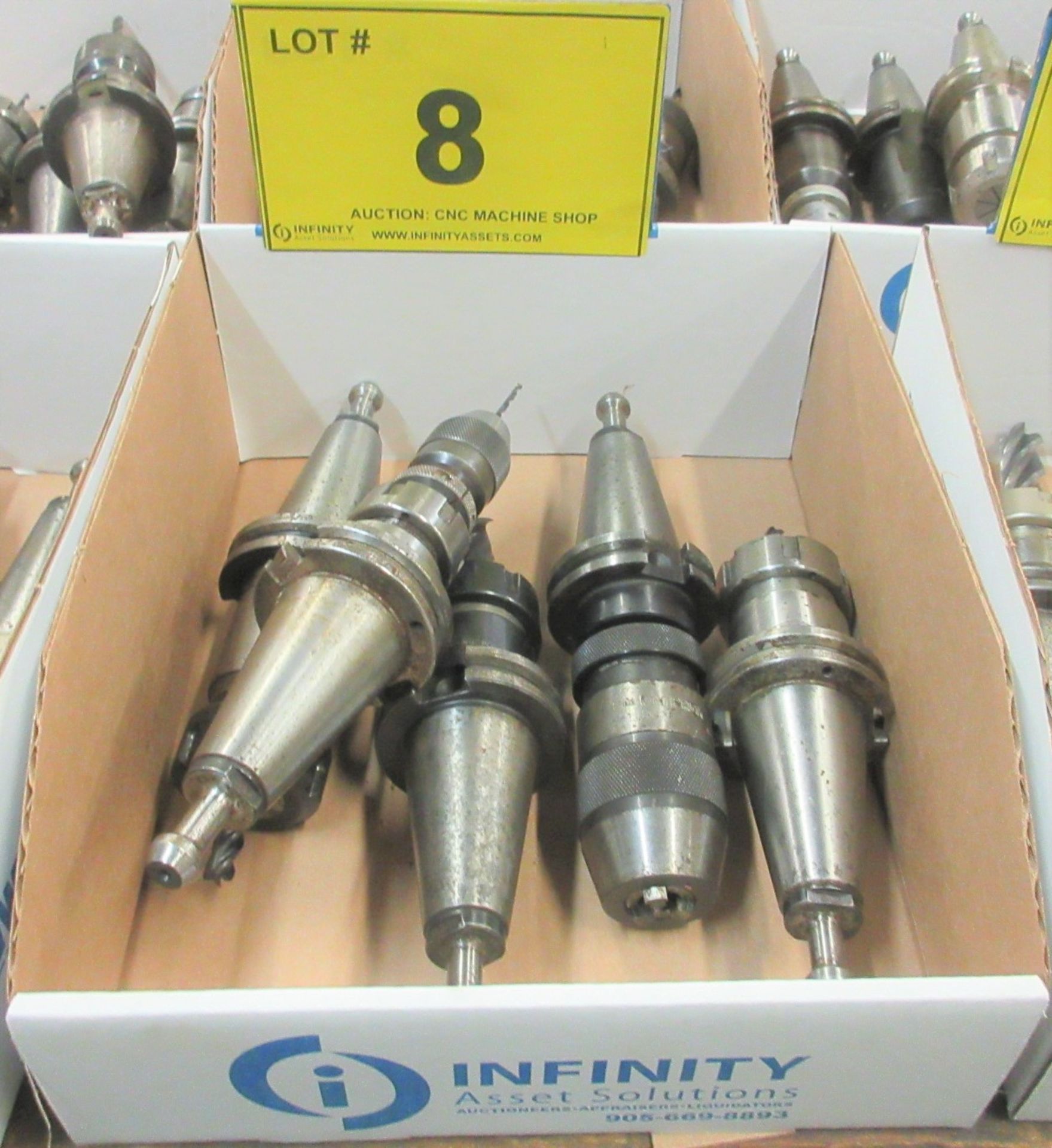 LOT OF (5) CAT 40 TOOL HOLDERS W/ ATTACHMENTS
