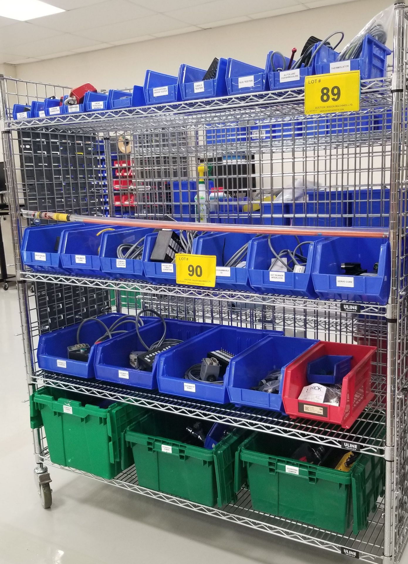 LOT - CONTENTS OF RACK, CONNECTORS, TESTERS, INERLOCK, SERVO CORE, PANELS, ETC. - (NO RACK)