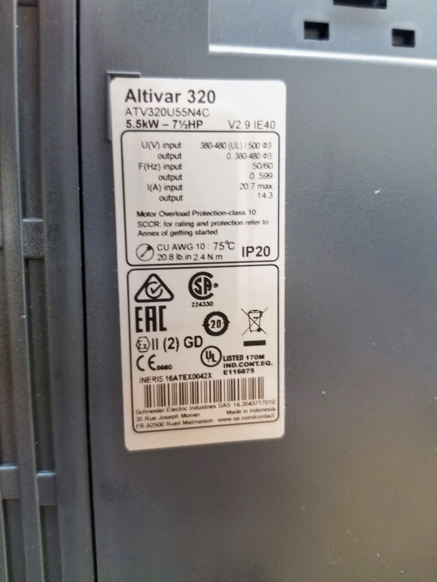 ALTIVAR VARIABLE SPEED DRIVE ATV312- 5.5KW/ 7.5HP - Image 3 of 3
