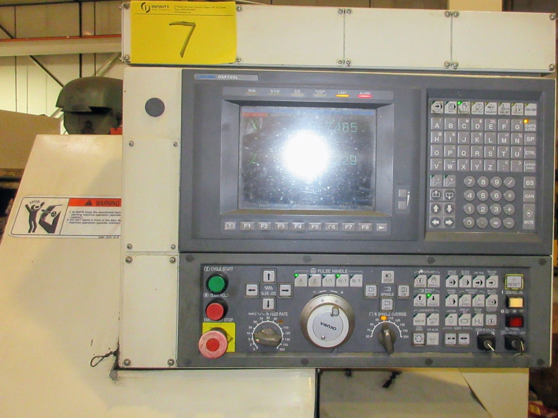 OKUMA CADET LNC8 CNC LATHE, S/N D976, OKUMA OSP700L CNC CONTROL, 9” 3-JAW CHUCK, 12-STATION - Image 4 of 22