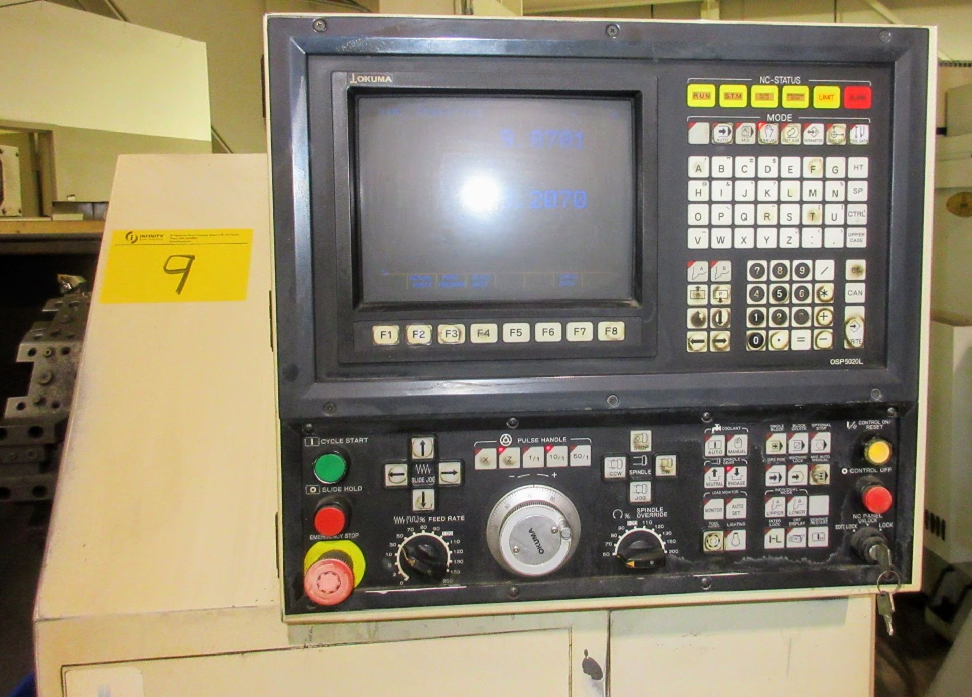 OKUMA CADET LNC8 CNC LATHE, S/N D284, CNC CONTROL, 9” 3-JAW CHUCK, 12-STATION TURRET, TAILSTOCK, - Image 4 of 19