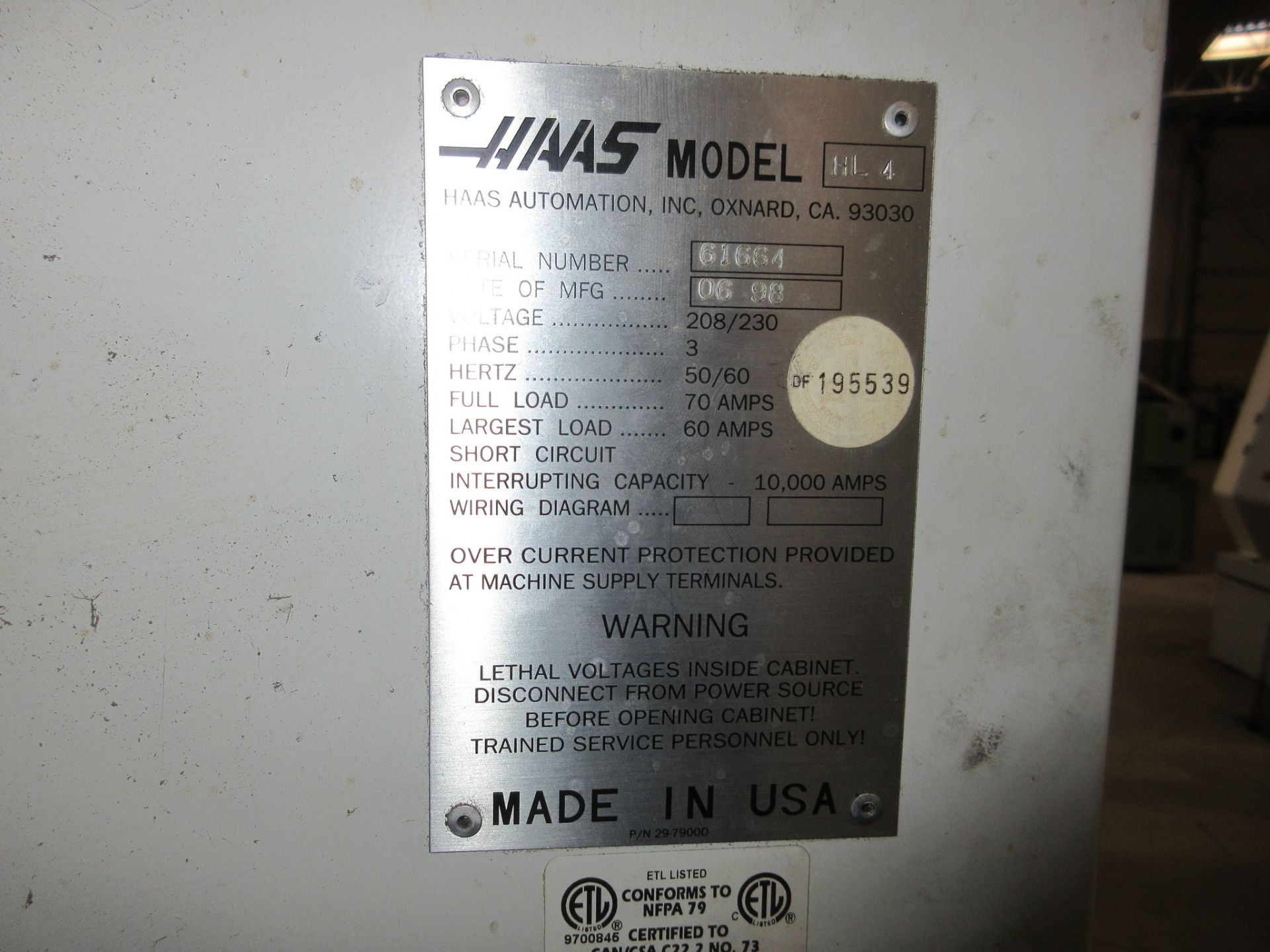 HAAS HL4 CNC LATHE, S/N 61664, CNC CONTROL, 10” 3-JAW CHUCK, TOOL PRESETTER, 12-STATION TURRET, - Image 20 of 21