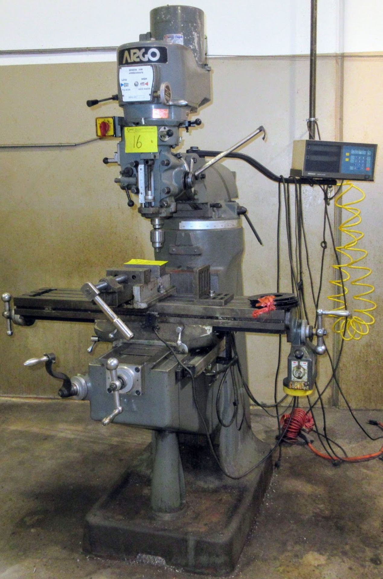 ARGO 942VS VERTICAL MILLING MACHINE, S/N 7079, MITUTOYO 2-AXIS DRO, ALIGN POWER FEED, SPEEDS TO 4, - Image 2 of 12