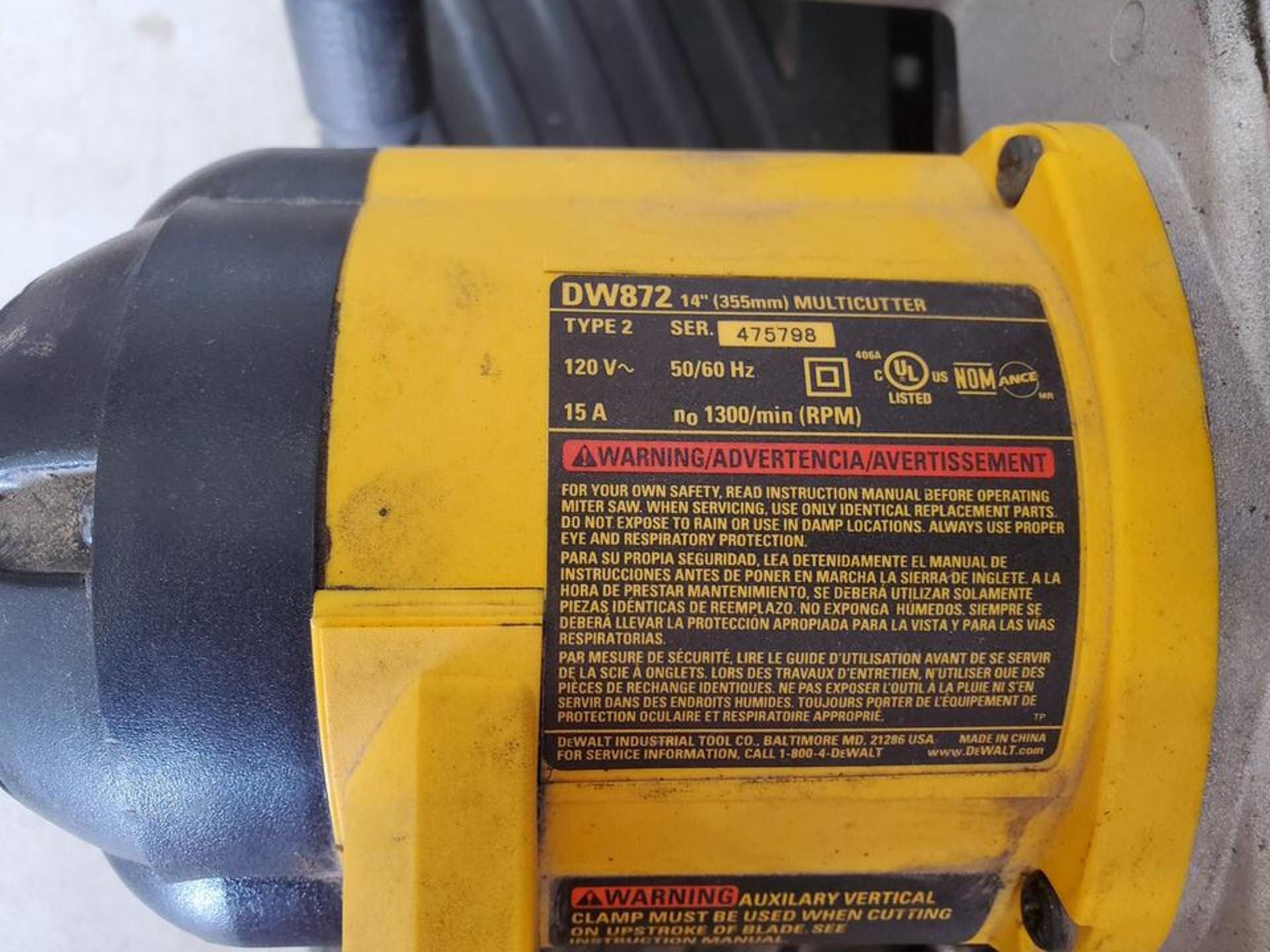 Dewalt 14" Chop Saw 120V, 15A, 1300RPM - Image 4 of 4