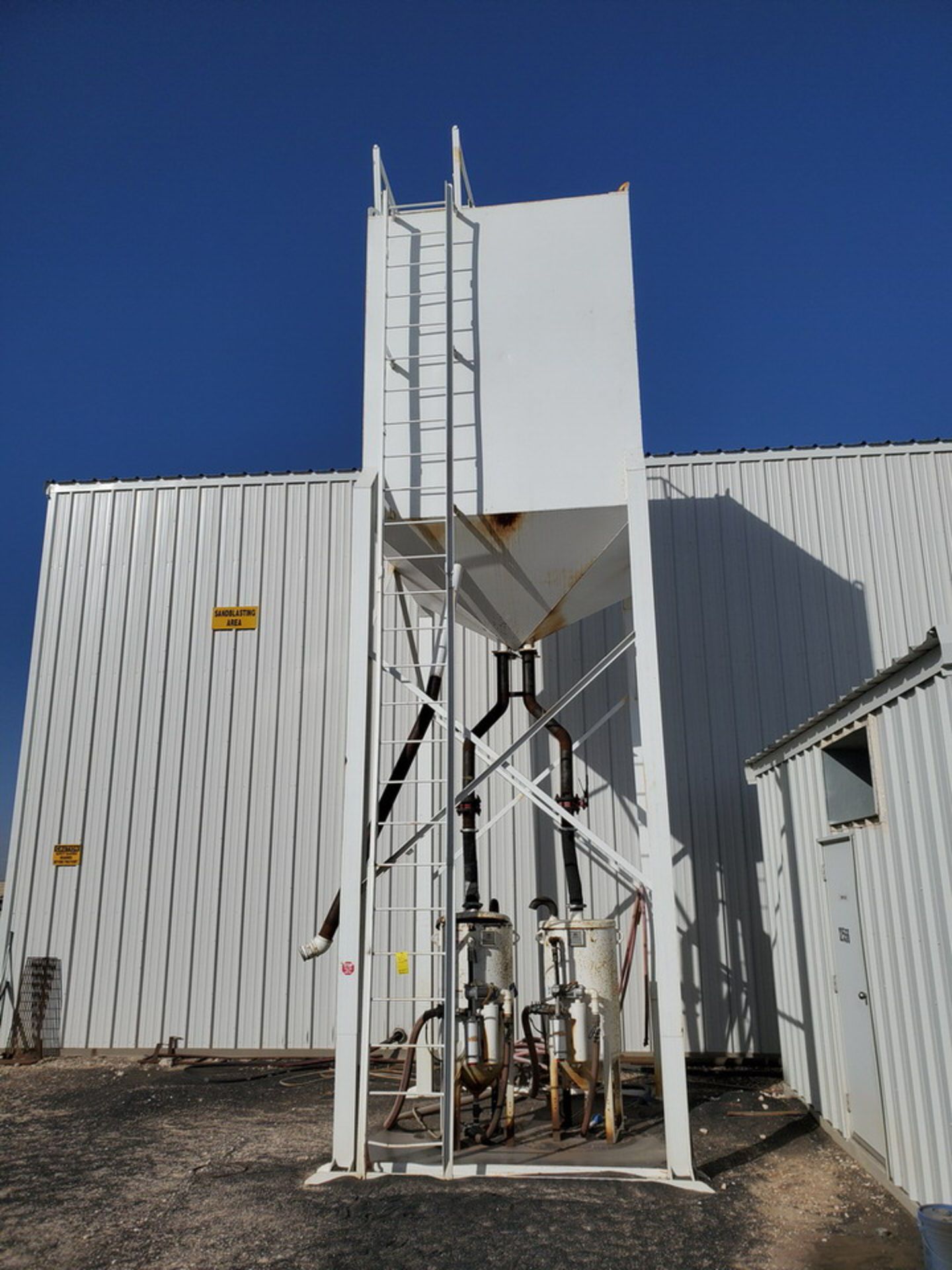 Sandblast Hopper 11' x 9' x 30-35'H Approx.; NO Tag; W/ (2) Sandblasts Pots, 150psi@250F, -20F@