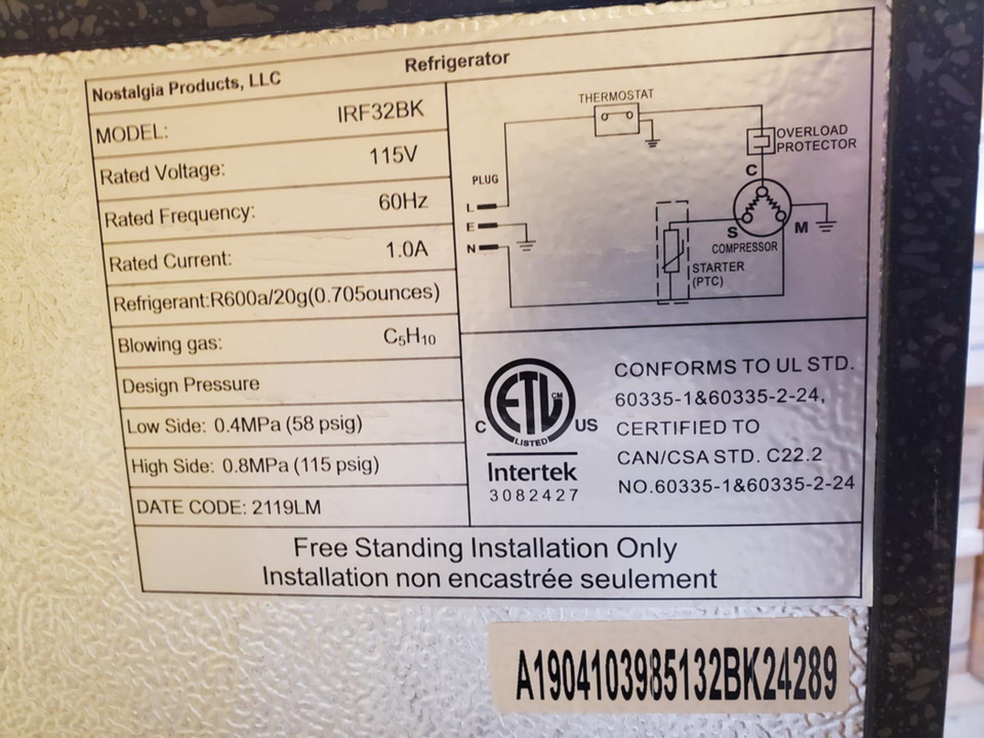 Igloo IRF32BK Refrigerator 115V, 1A, 60HZ - Image 4 of 4