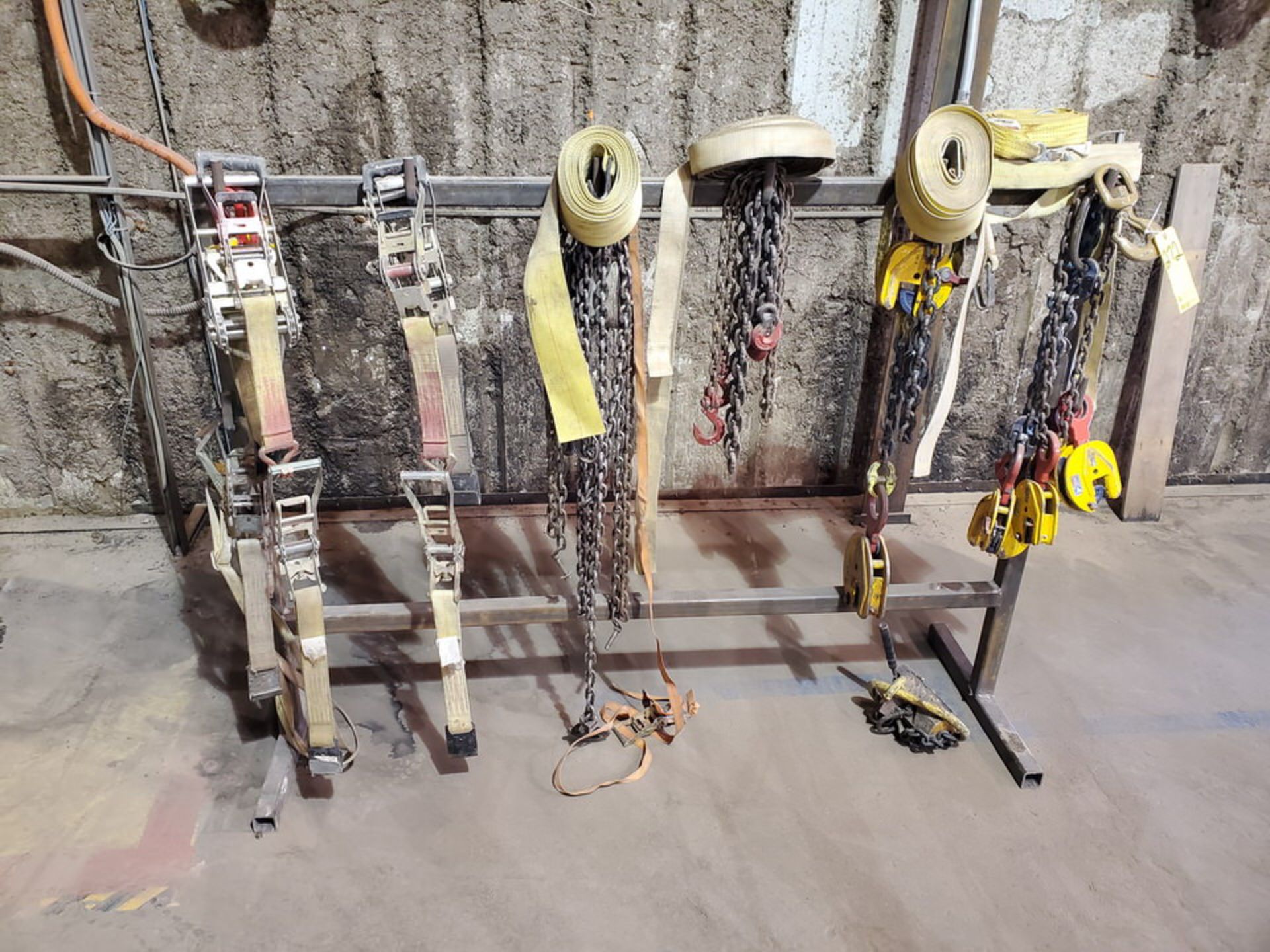 Assorted Lifting Chains & Straps W/ Rack 1 Ton & Other - Image 3 of 8