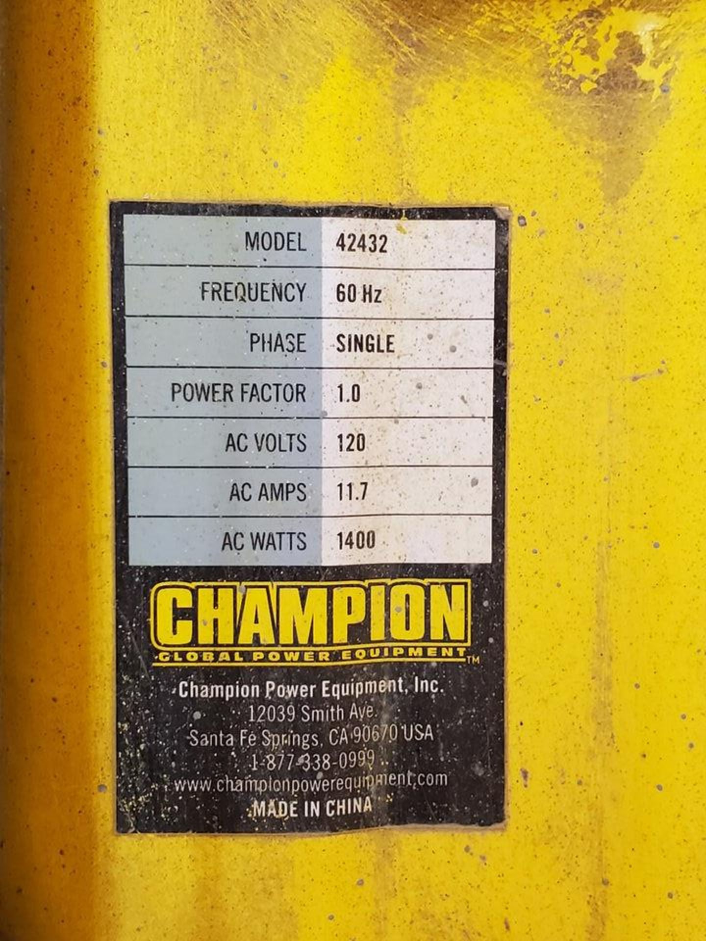 Champion 42432 Portable Generator 1400W, W/ 80cc Engine, 1PH, 60HZ, 120V, 11.7A - Image 7 of 7