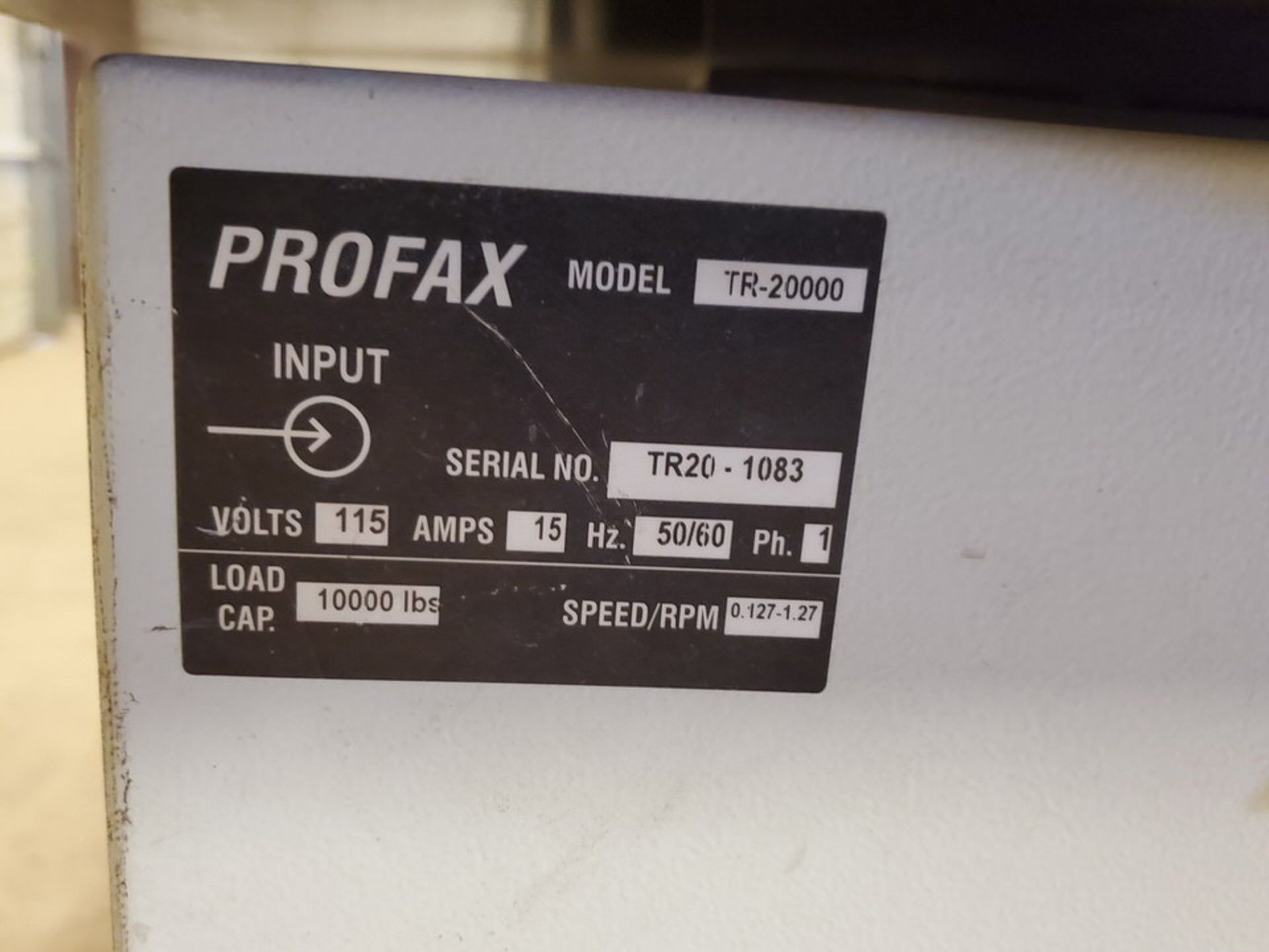 Profax TR-20000 Turn Roll 10K Cap., 115V, 15A, 50/60HZ, 1PH, RPM: .127-1.27; 5" Wheel Dia. - Image 8 of 8