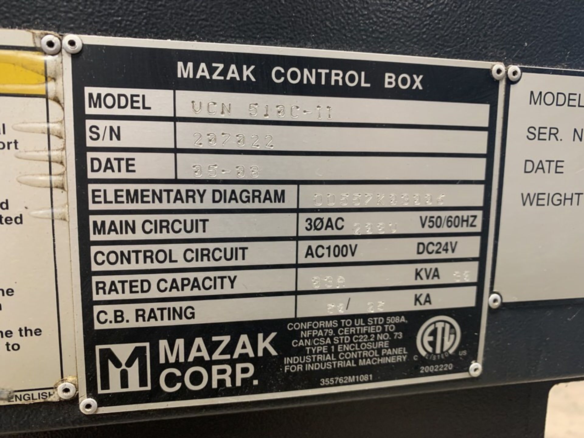 2008 MAZAK NEXUS 510C-II VERTICAL MACHINING CENTER, MAZATROL MATRIX CONTROLS, 30 TOOL ATC - Image 10 of 11