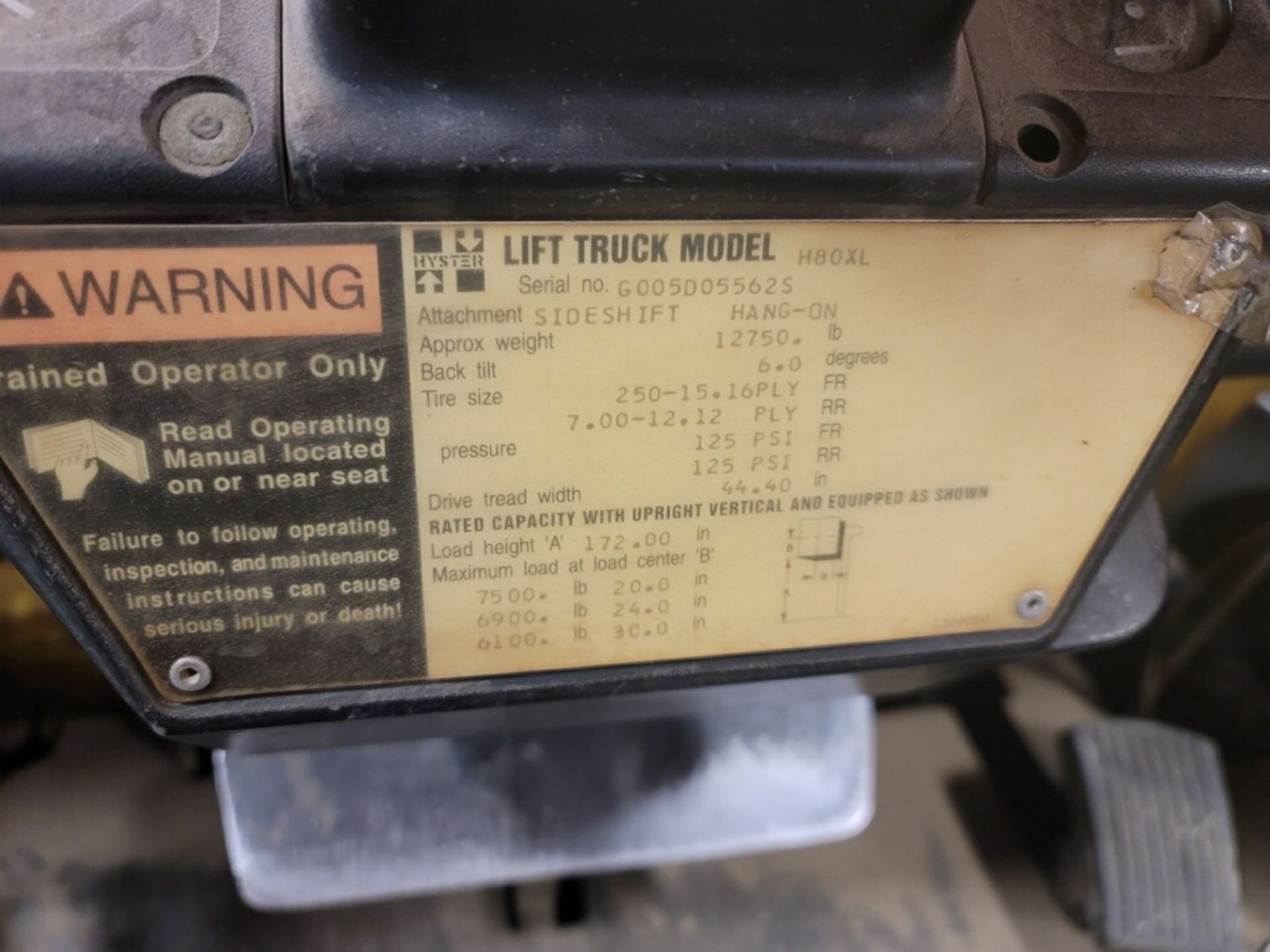 HYSTER 8,000 LB FORKLIFT, MDL: H80XL, LIFT HT: 172", LP GAS, SIDE SHIFT, 5' FORKS, 6,257 HOURS - Image 6 of 6