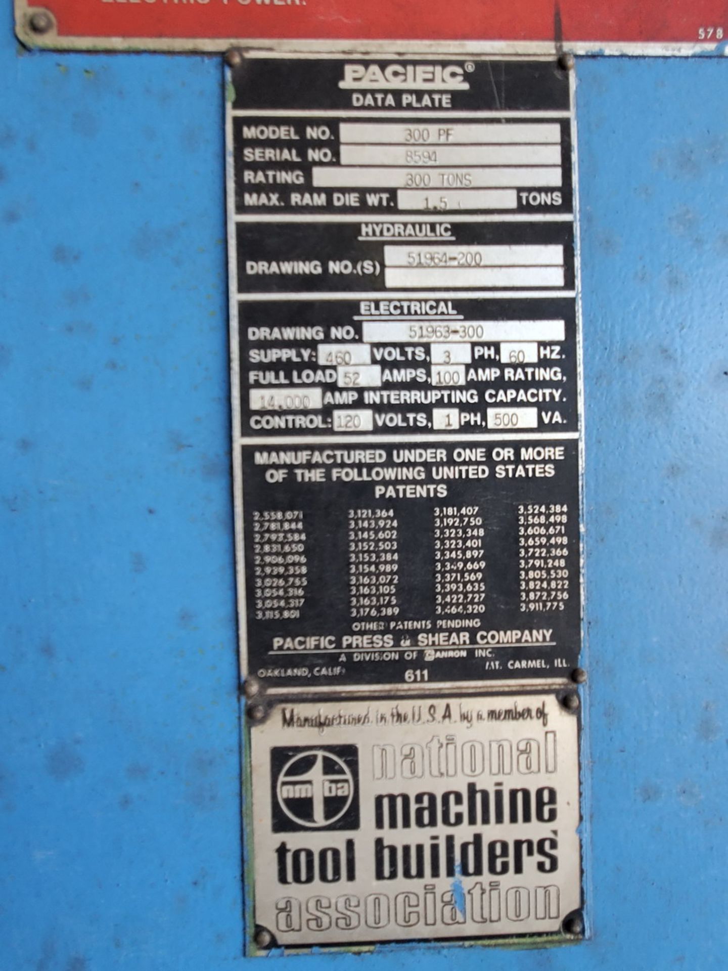 Pacific 300 PF 300 Ton Hyd C-Frame Pressformer W/ NMTBA Control Panel, 460V, 3PH, 60HZ; 2-Button - Image 17 of 17