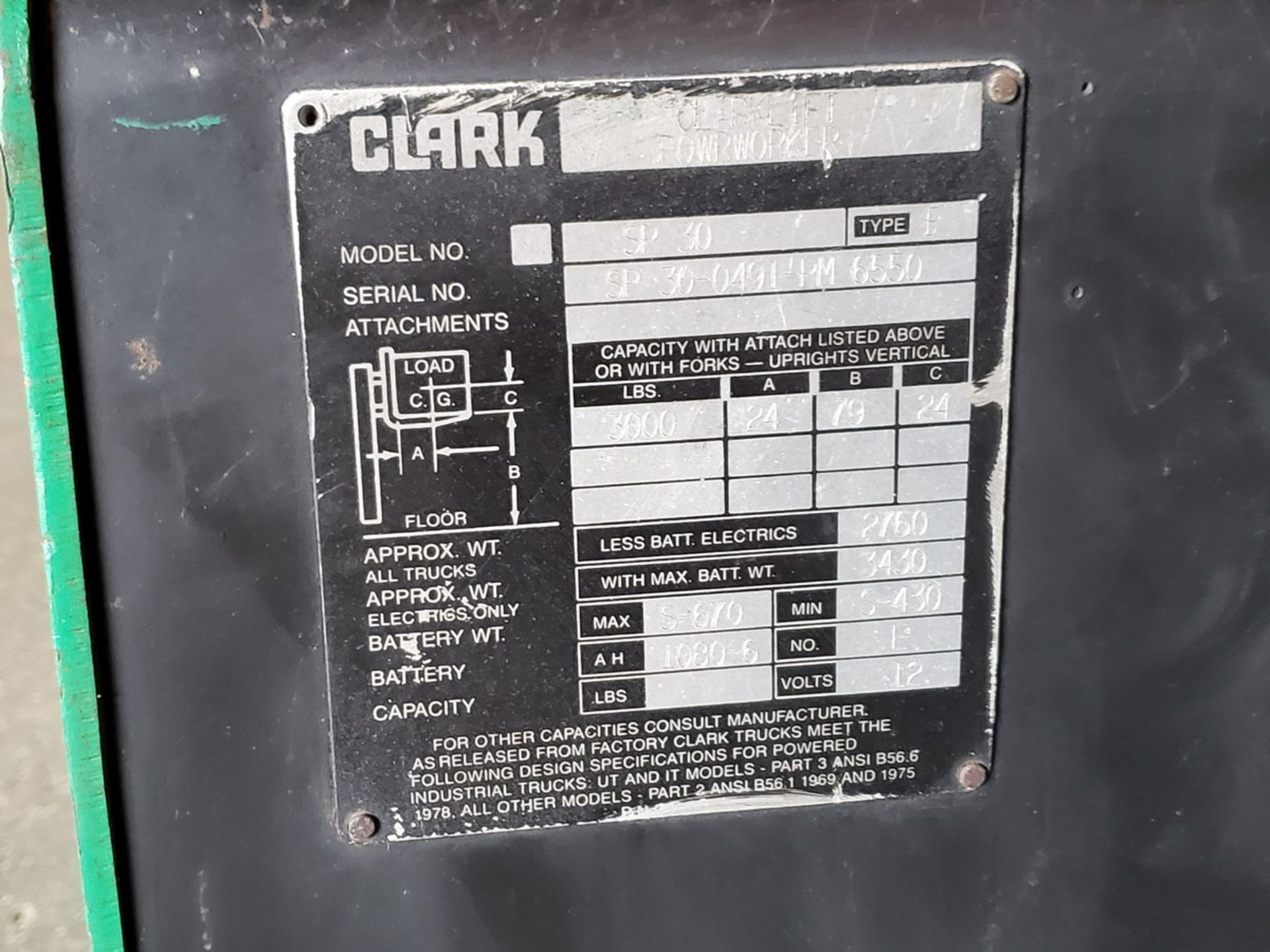 Clark SP-30 Ele Walk Behind Forklift Straddle Stacker 3K Cap. - Image 6 of 9