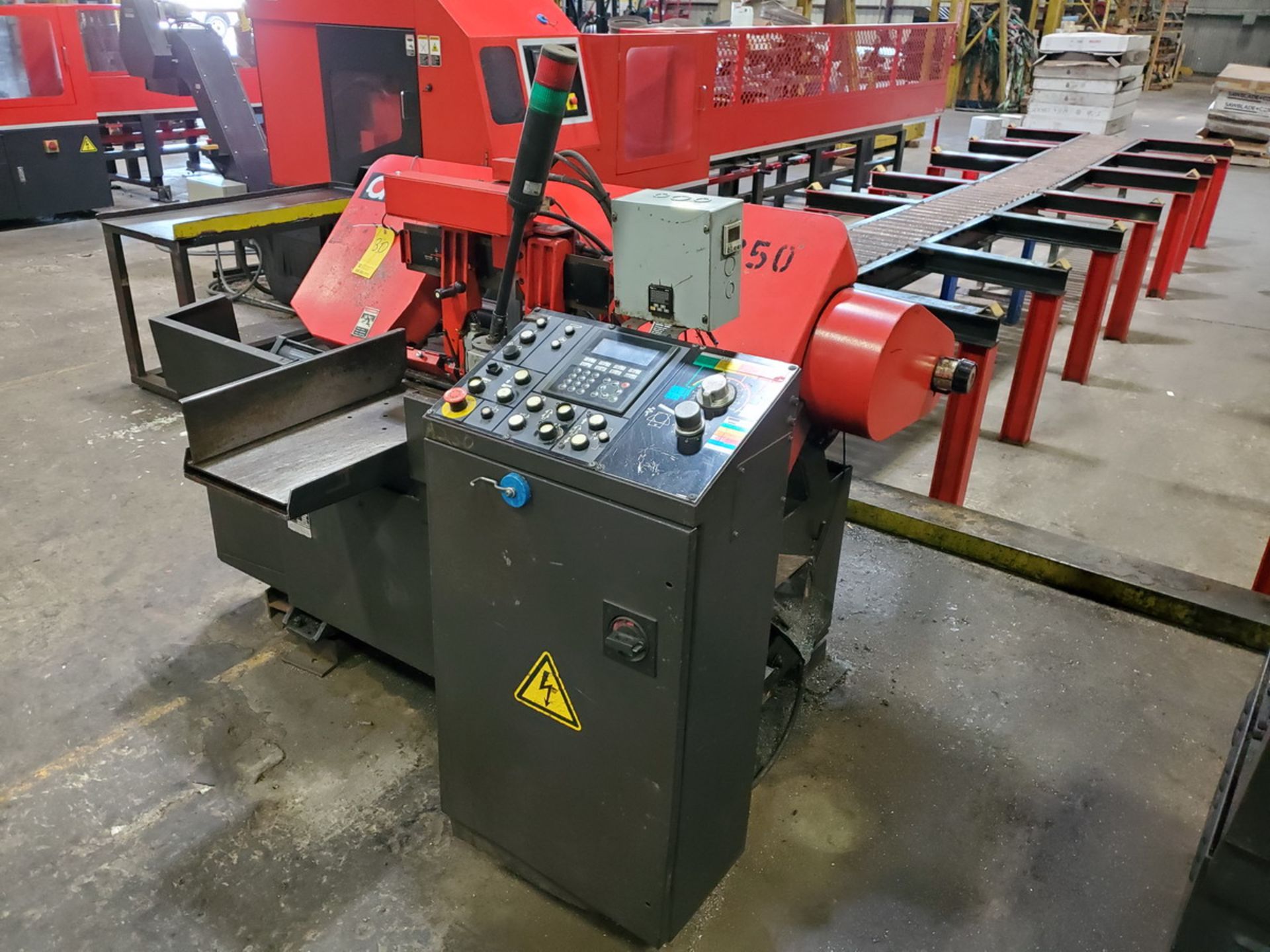 2011 Amada HFA 250W Horizontal Band Saw 230V, 3PH, 60HZ; Blade Length: 15'; Table Conveyor: 20' x