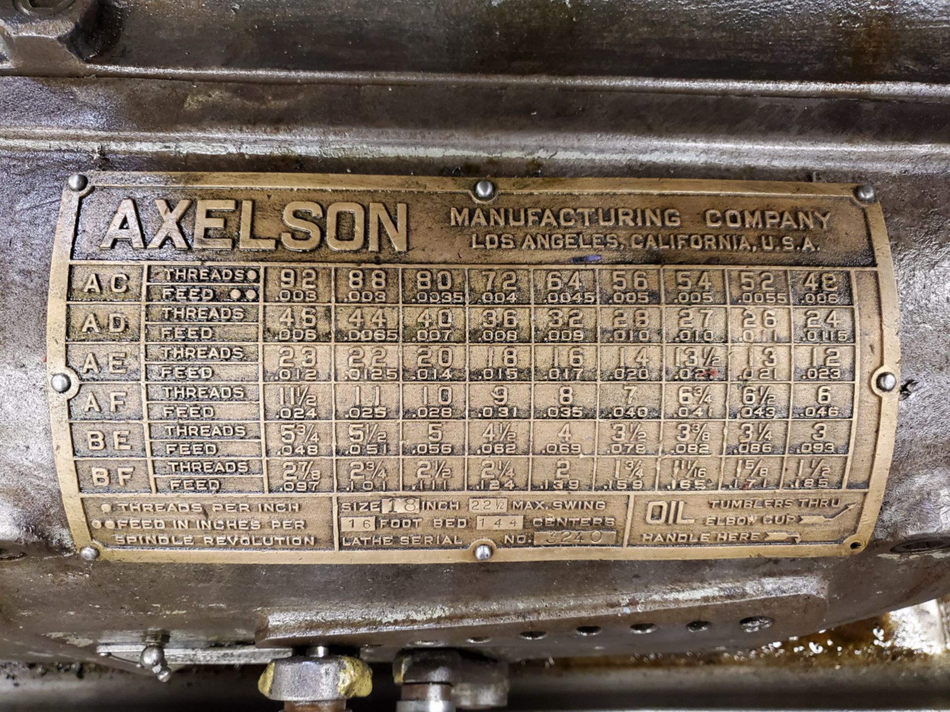 Axelson 20 18" Manual Lathe (Opening bid Includes Rigging Fee) - Image 13 of 13