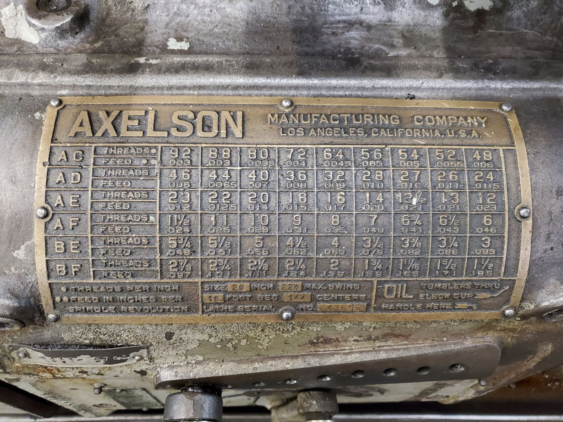 Axelson 20 20" Manual Lathe (Opening bid Includes Rigging Fee) - Image 15 of 15