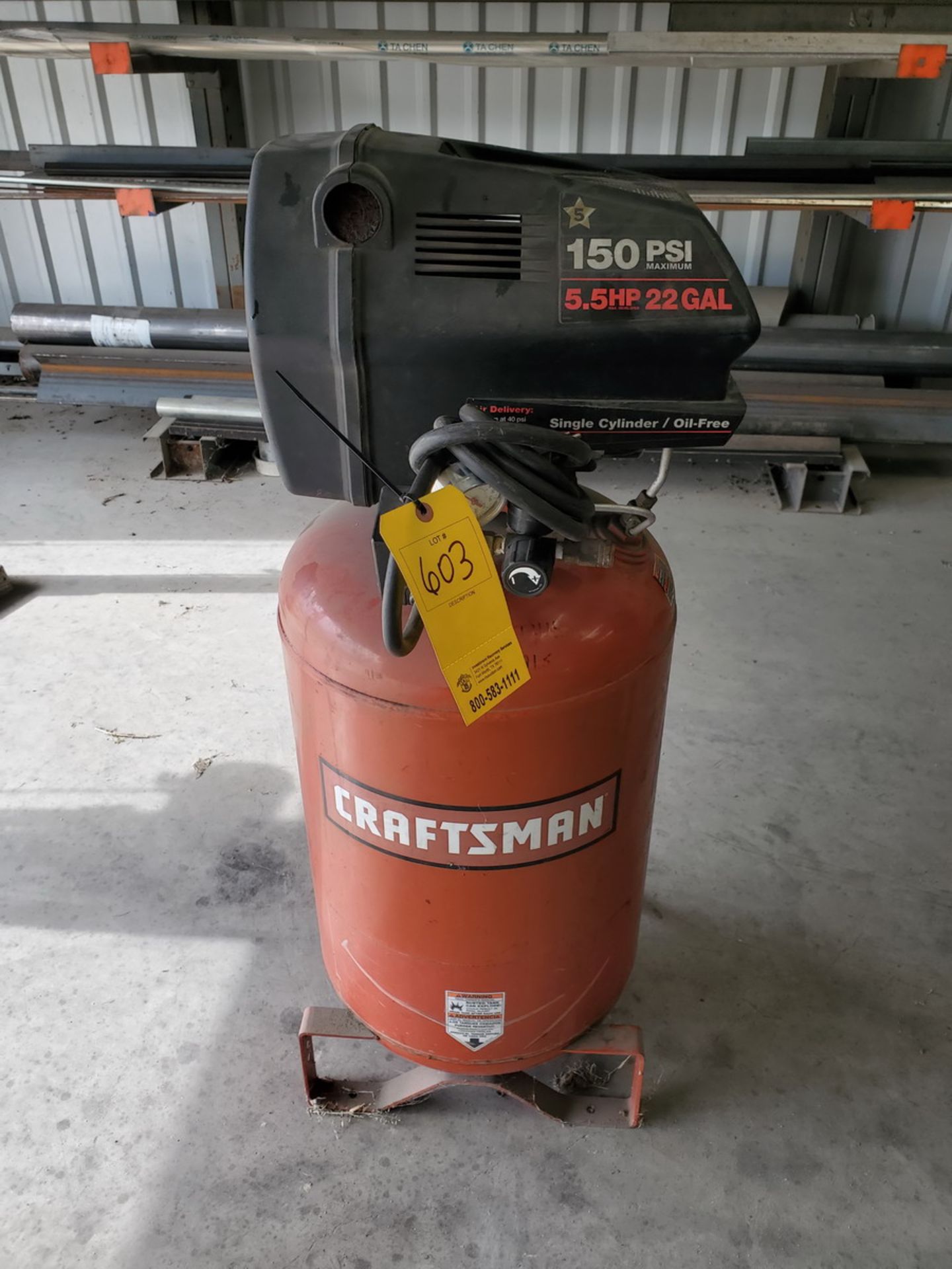 Craftsman Compressor 5.5HP,1 Cycle, 22Gal, 150psi, 120V, 60HZ, 1PH, 15A