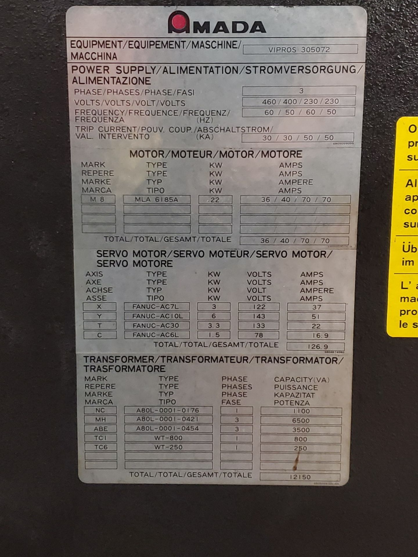 Vipros VP305072 30 Ton Turret Punch Press 460/230V, 3PH, 60HZ; W/ (2) Aut-Indexes; X-Axis: 72.00, - Image 33 of 34