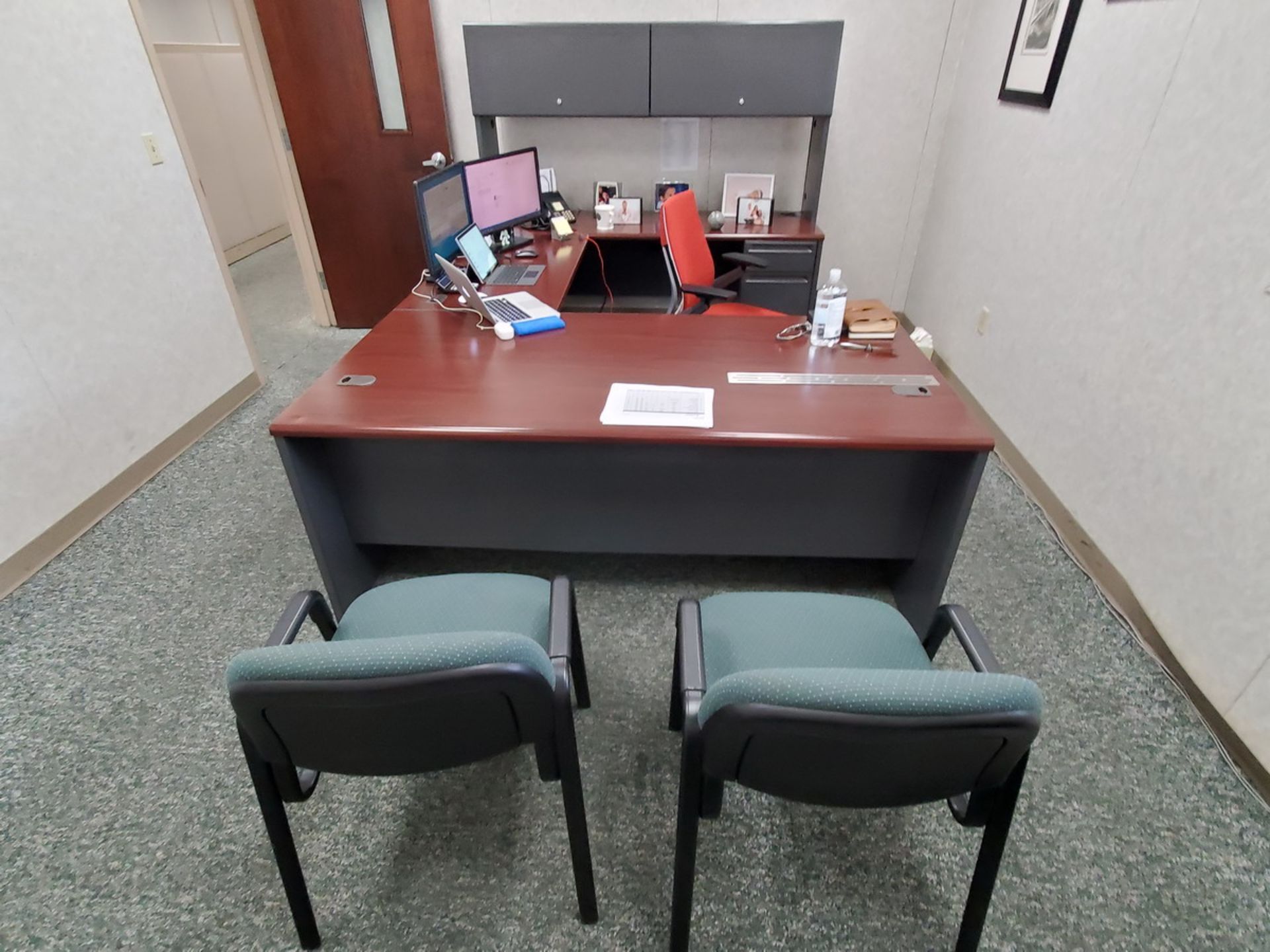 Office Furniture (1) U-Shape Wood Desk, W/ 4-Drawers; (2) Chairs (Red Executive Chair Excluded) - Image 4 of 4