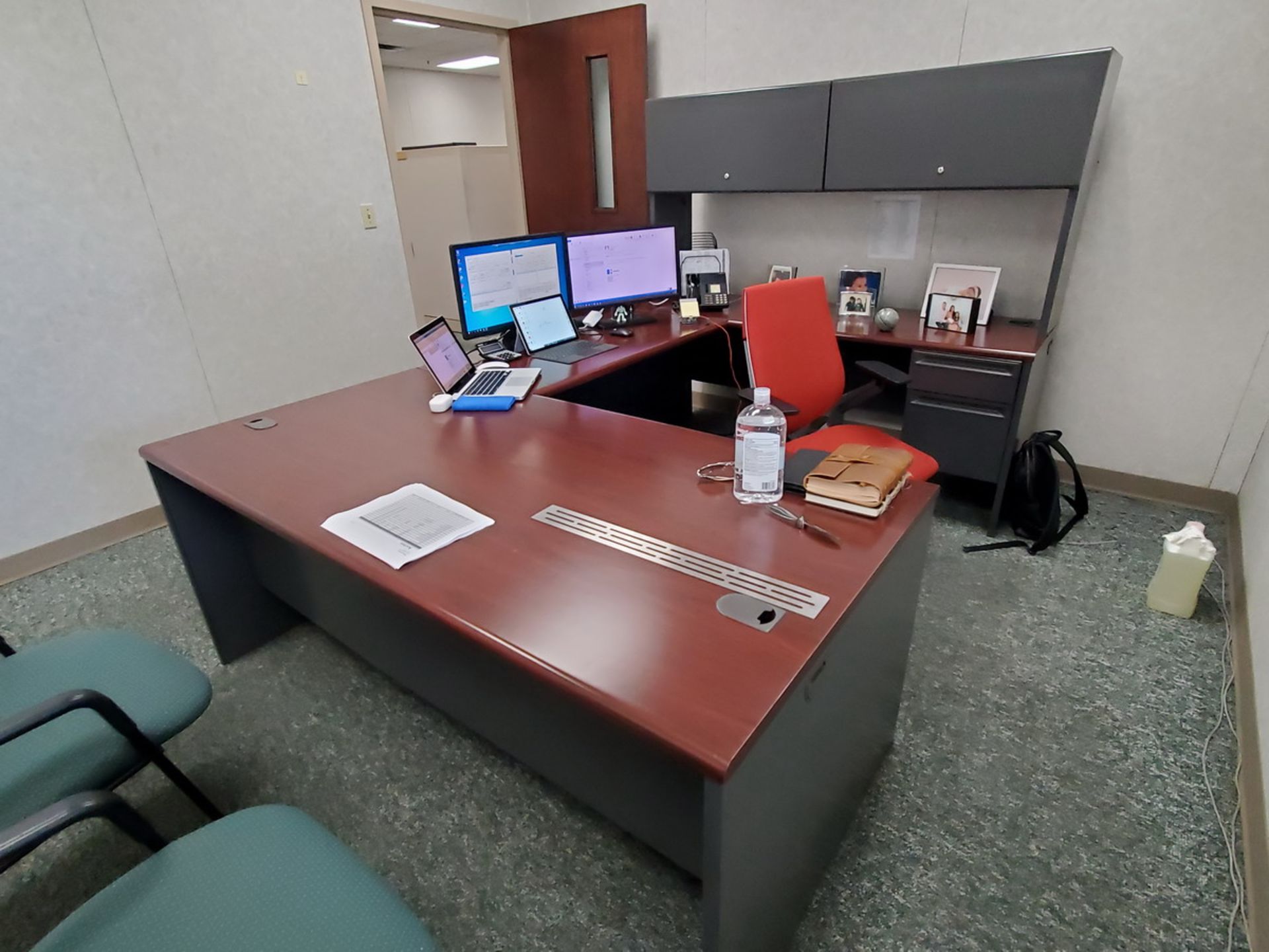 Office Furniture (1) U-Shape Wood Desk, W/ 4-Drawers; (2) Chairs (Red Executive Chair Excluded) - Image 2 of 4