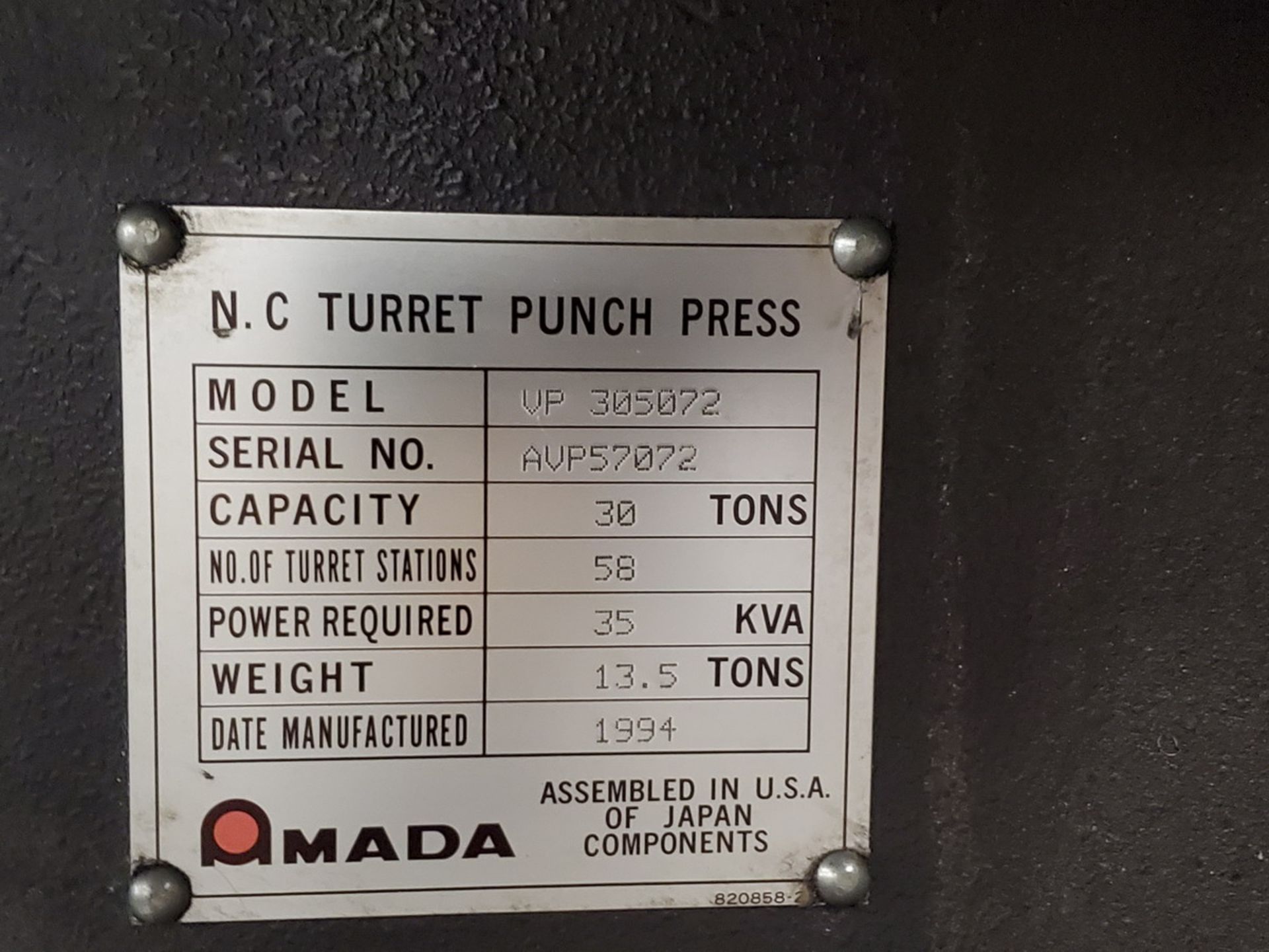 Vipros VP305072 30 Ton Turret Punch Press 460/230V, 3PH, 60HZ; W/ (2) Aut-Indexes; X-Axis: 72.00, - Image 34 of 34
