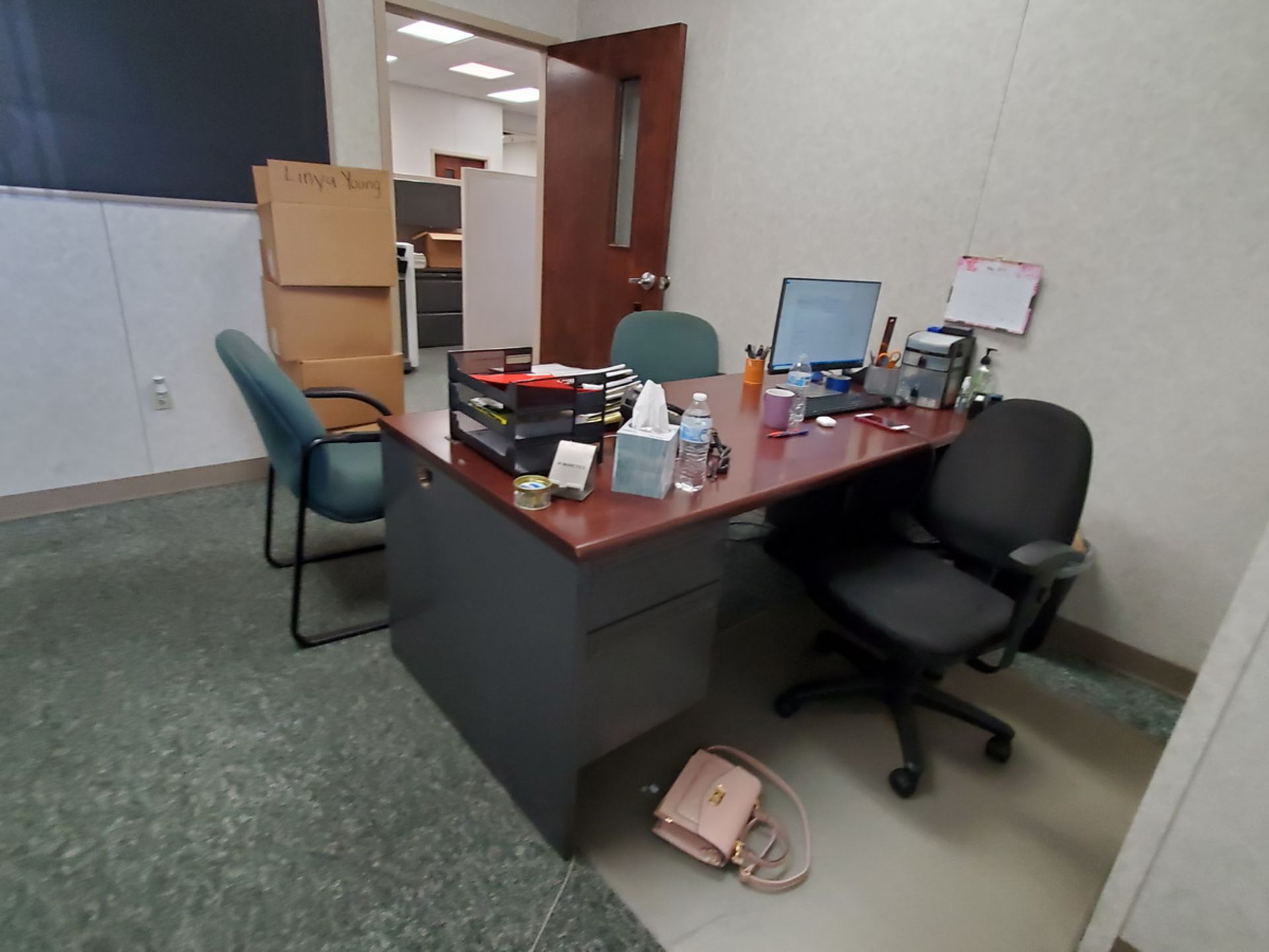 Office Furniture (1) 2-Drawer Wood Desk; 4-Drawer Vertical File Cabinet; (3) 5-Caster Chairs; (2) - Image 5 of 5