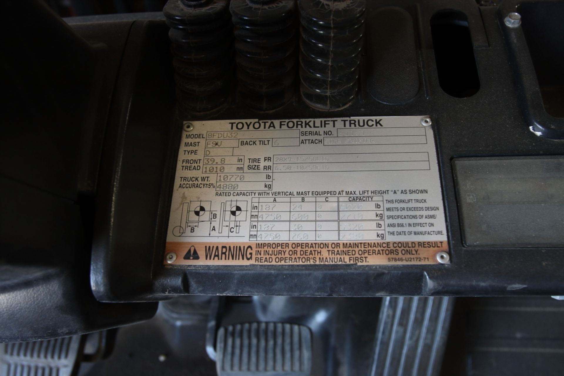 2019 TOYOTA 8FDU32 FORKLIFT, Cap: 6,000 lbs, Lft Ht: 187” - Image 4 of 7