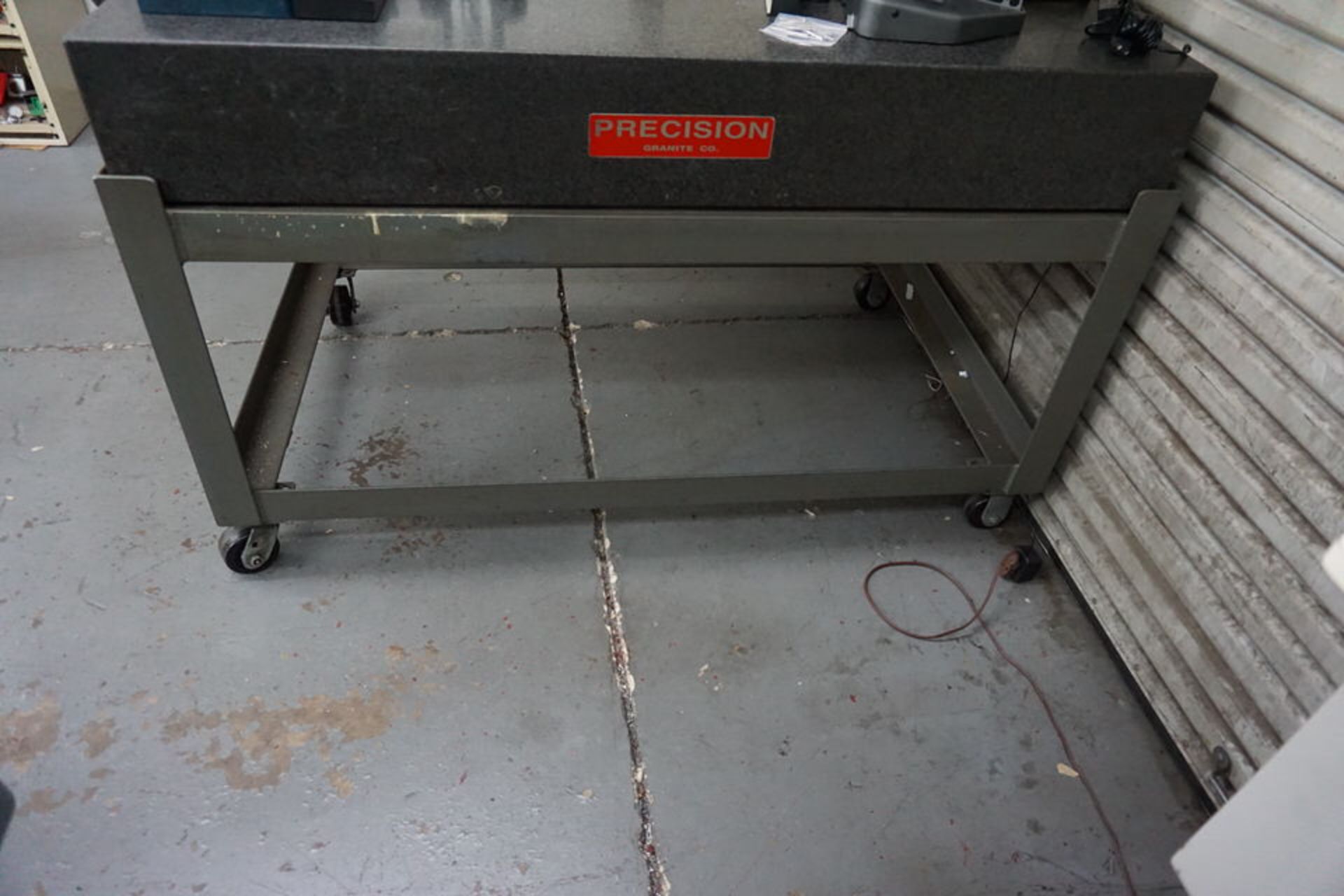 PRECISION BLOCK GRANITE SURFACE PLATE, 8" THICK X 36" X 60" W/ STAND ON CASTERS, NO CONTENTS - Image 2 of 3