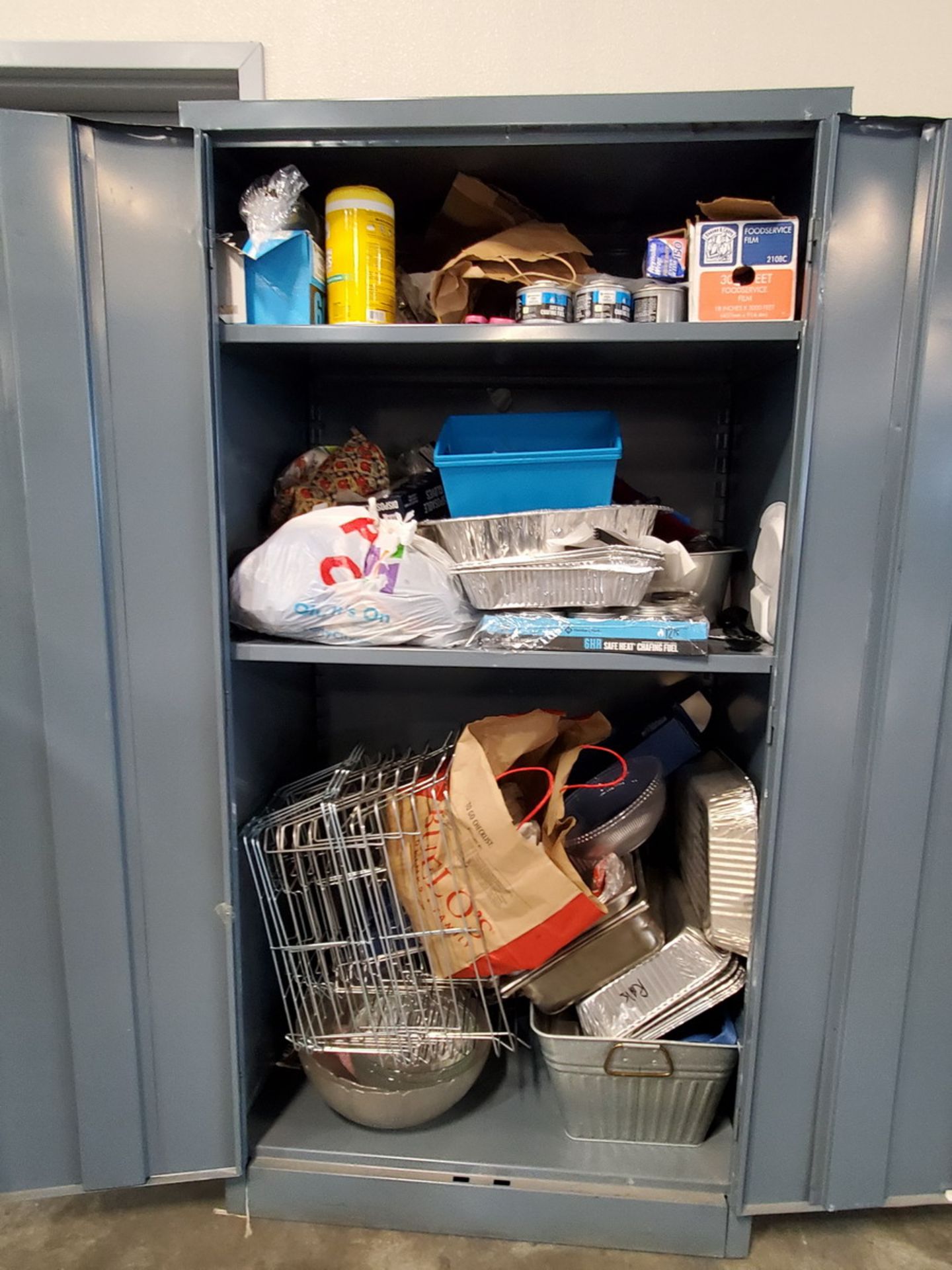 (2) 2-Door Metal Storage Locker 36" x 24" x 6', W/ Kitchen Contents; W/ Rolling Project Board - Image 4 of 8