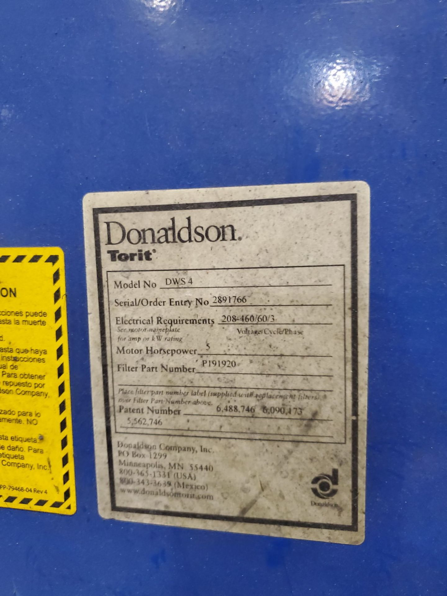 Donaldson Torit DWS4 Down Draft Table 208-460V, 3PH, 60HZ, 5HP; 48" x 38" x 54"H; W/ Filter - Image 6 of 7