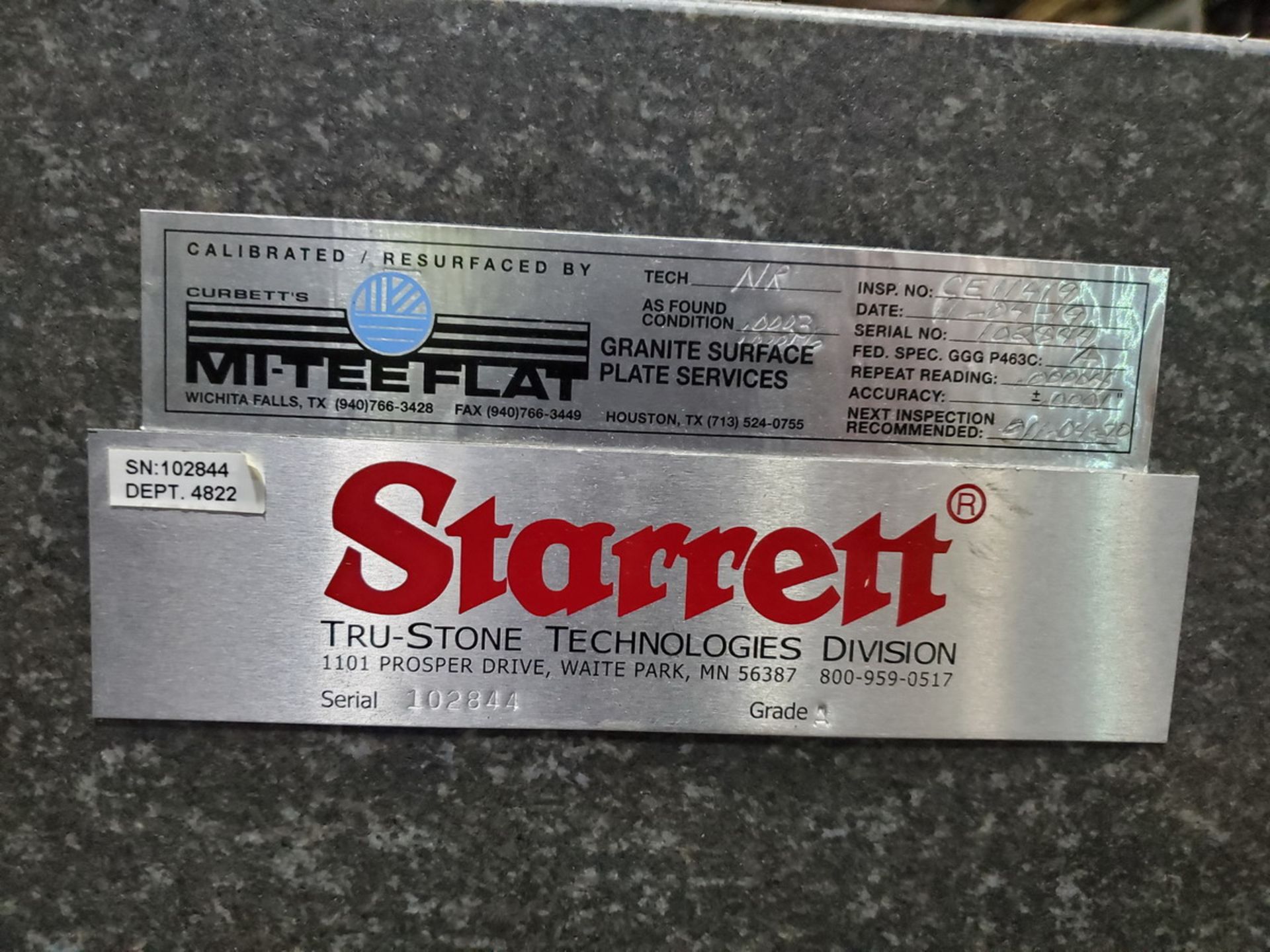 Starrett Granite Surface Plate 6' x 4' x 8", W/ Rolling Cart (Smaller Surface Plate Excluded) - Image 4 of 4