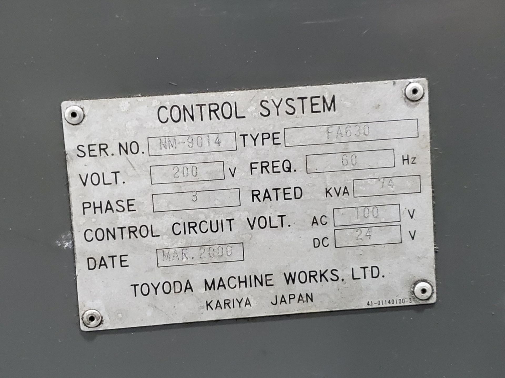 2000 Toyoda FA630 3+2 CNC 200V, 3PH, 60HZ, 75KVA, 40-Tool Station; W/ Toyoda Controller, W/ Turbo - Image 22 of 22