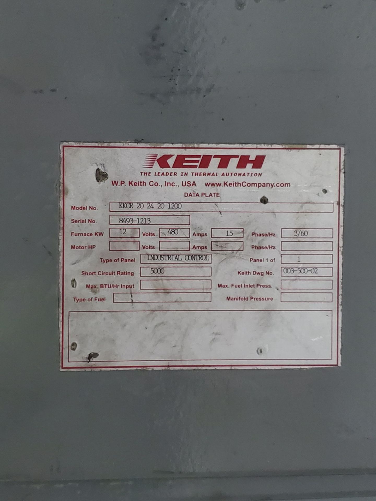 Keith KKCR-20-24-20-1200 Oven 480V, 12KW, 15A, 3PH, 60HZ; W/ Accessory - Image 8 of 10