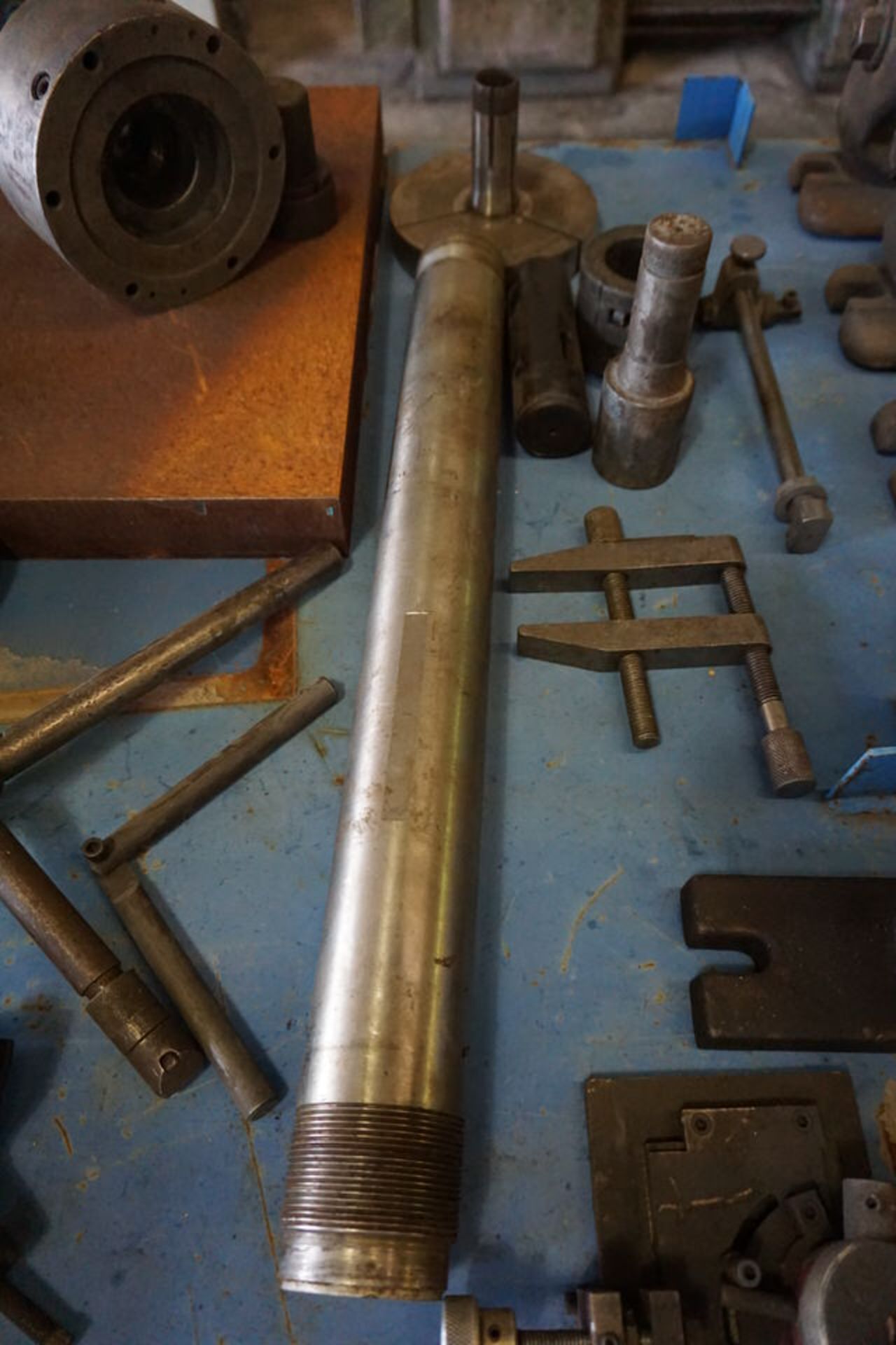 STEEL TABLE W/ CONT: TAILSTOCK, FOLLOW REST,BORING HEAD, MISC AS SHOWN - Image 7 of 8