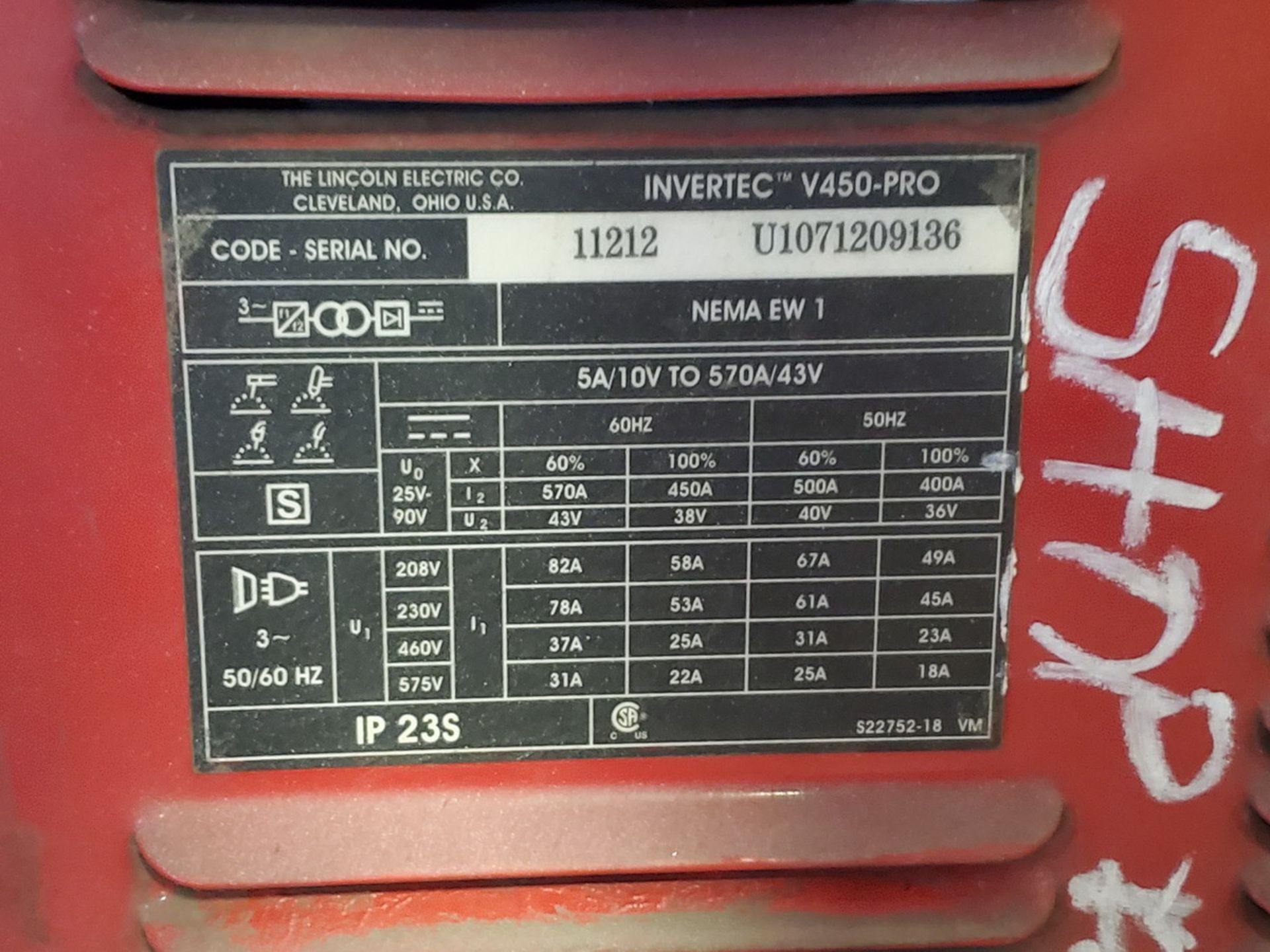 LE Invertec V450-Pro Multi-Processing Welder 208/230/460/575V, 50/60HZ, 3PH, 570A; W/ DH-10 Wire - Image 4 of 4