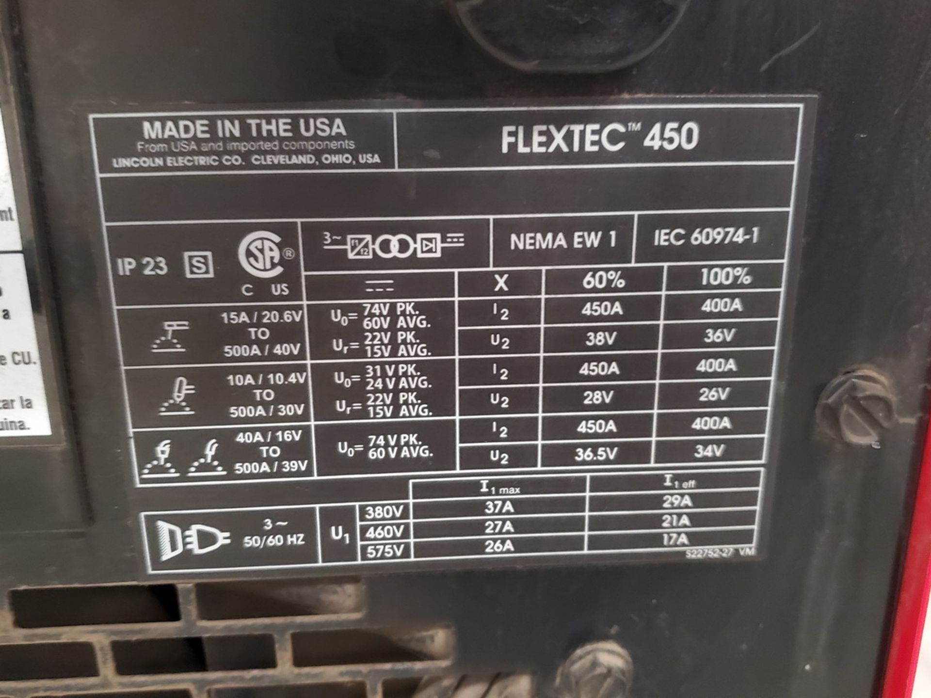 LE Flextec 450 Multi-Processing Welder 380/460/575V, 450A, 3PH, 50/60HZ; W/ DH-10 Wire Feeder ( - Image 6 of 6